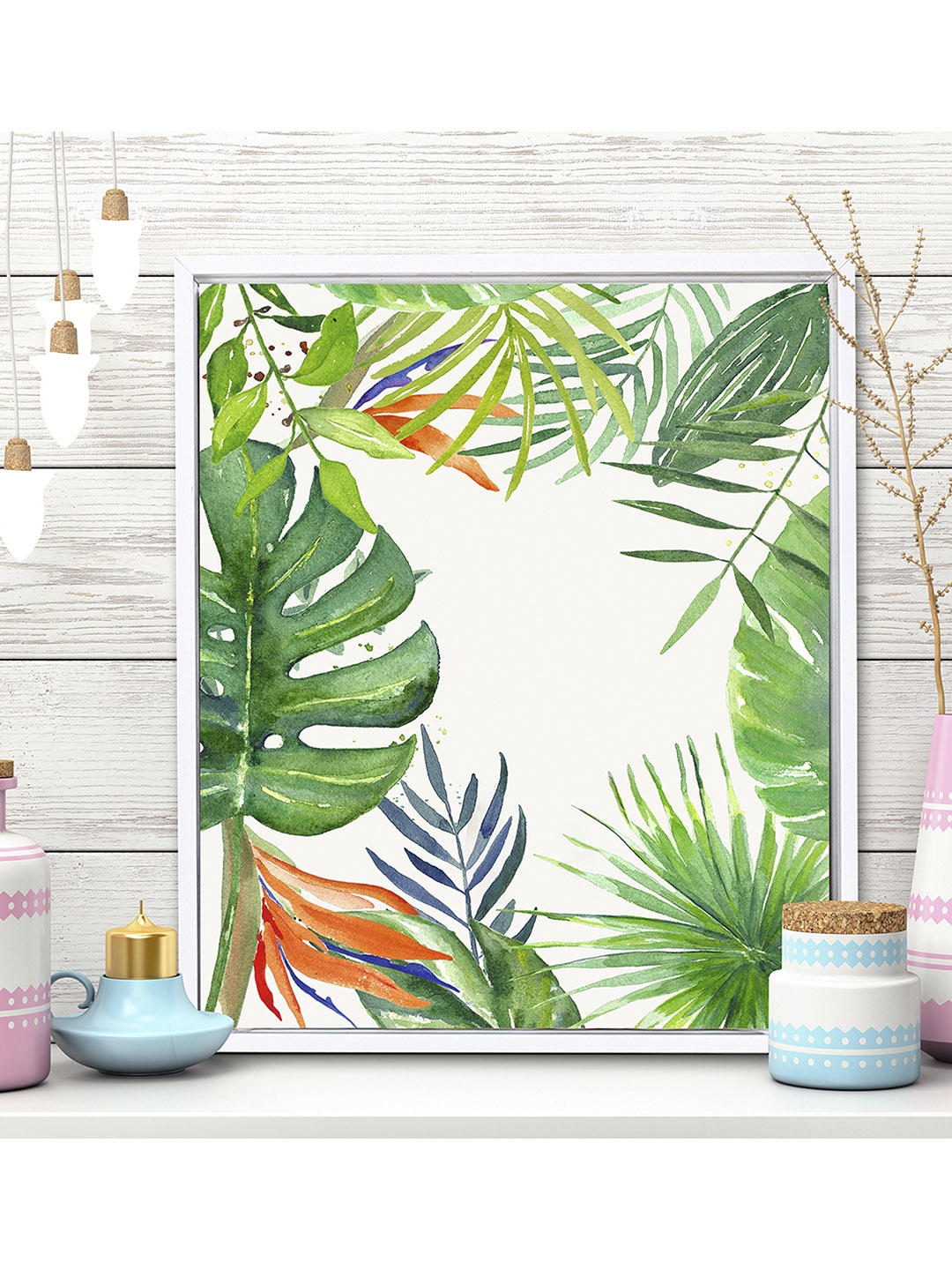 Buy Art Street White & Green Tropical Wall Painting - Wall Art for ...