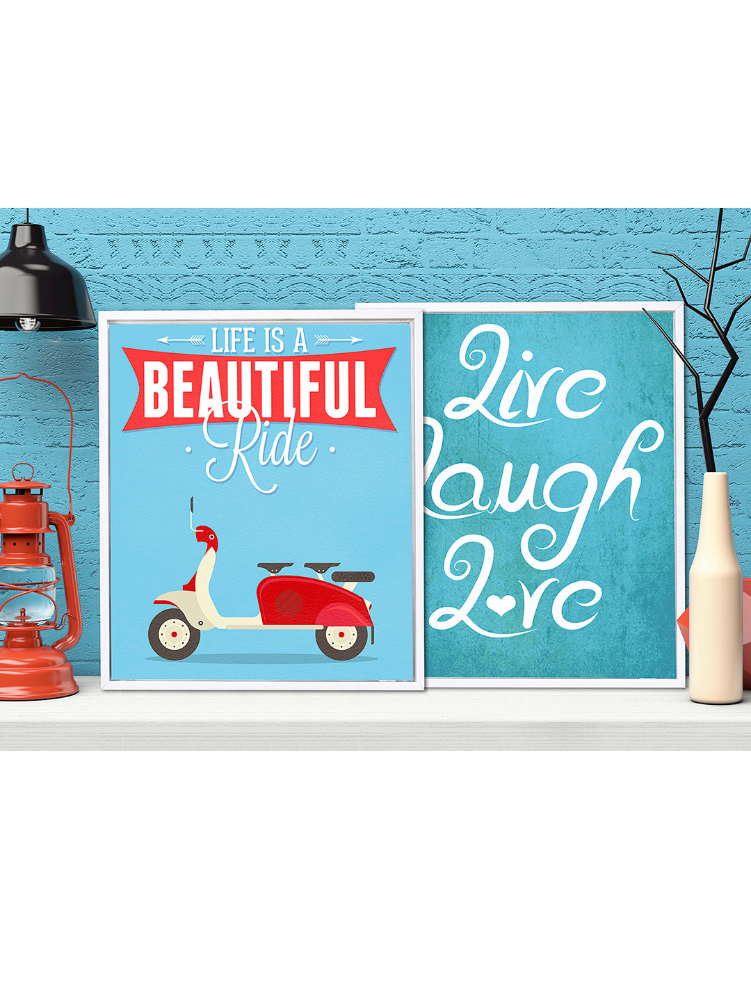 Art Street Set of 2 White & Blue Typography Wall Paintings