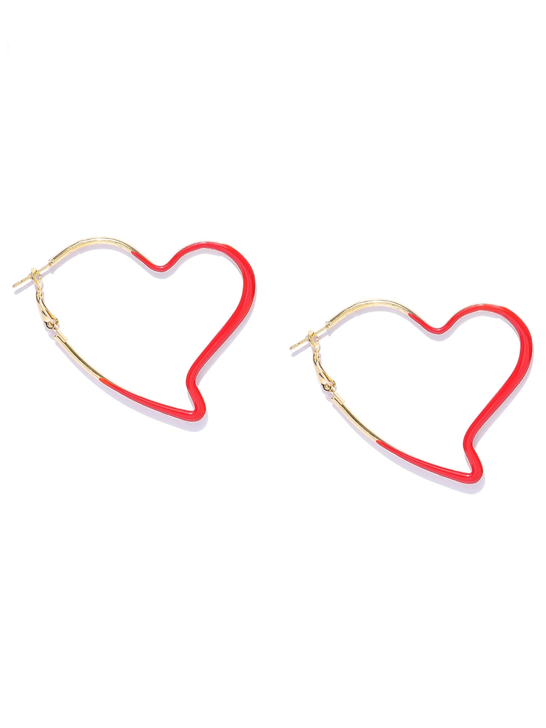 Jewels Galaxy Red Gold Plated Heart Shaped Handcrafted Hoop Earrings