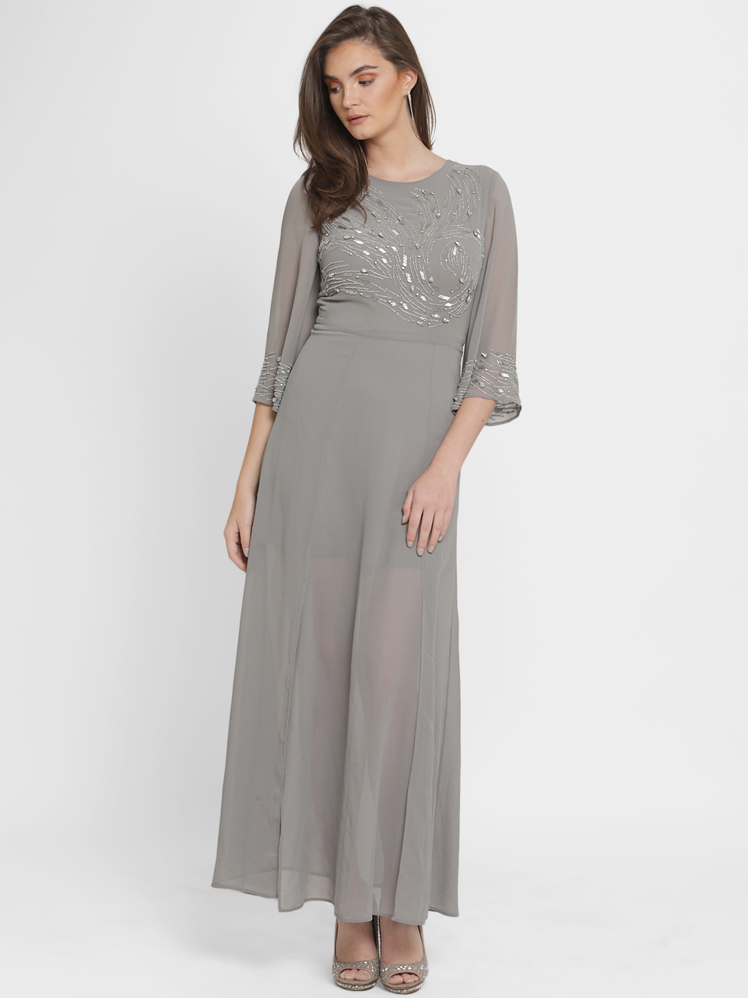 Kazo Women Grey Embellished Maxi Dress