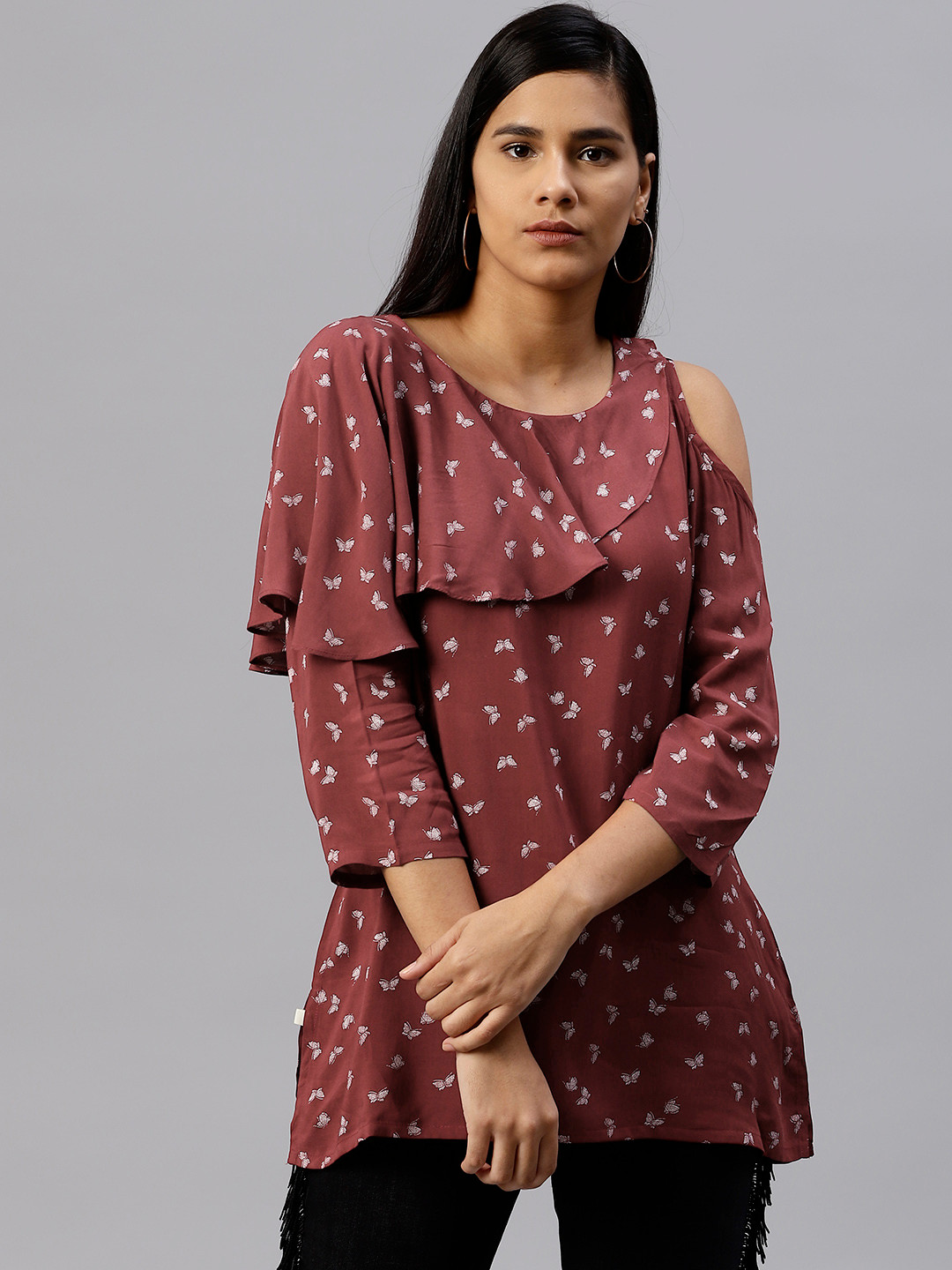 Shree Maroon & White Layered Printed Tunic