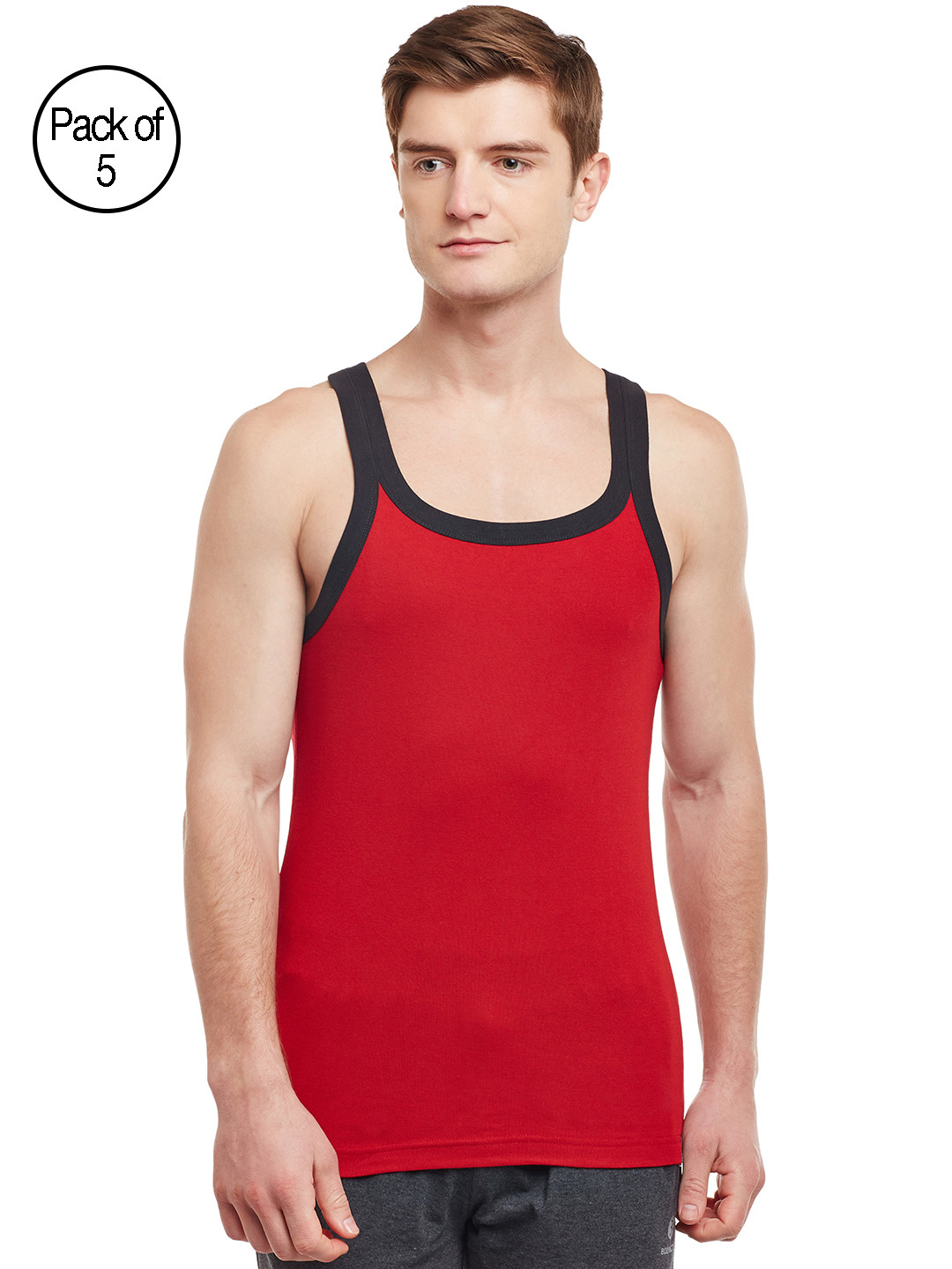 BODYX Men Red Pack of 5 Basic Innerwear Vest BX212-RED
