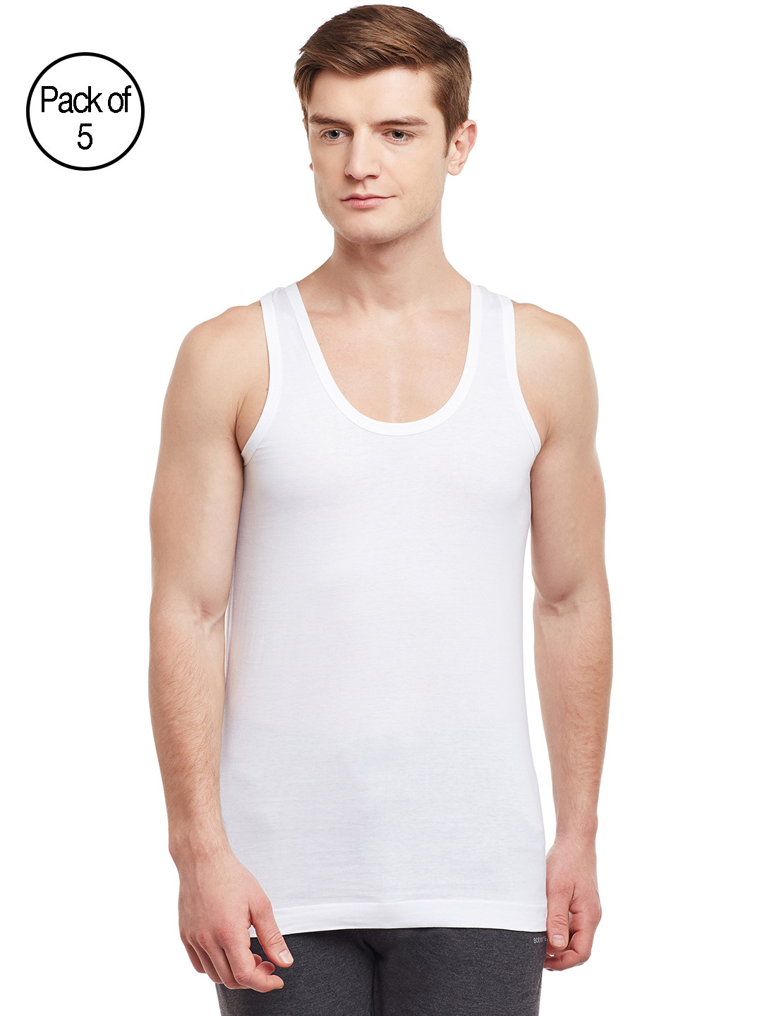 BODYX Men White Pack of 5 Basic Innerwear Vest TUTO-V