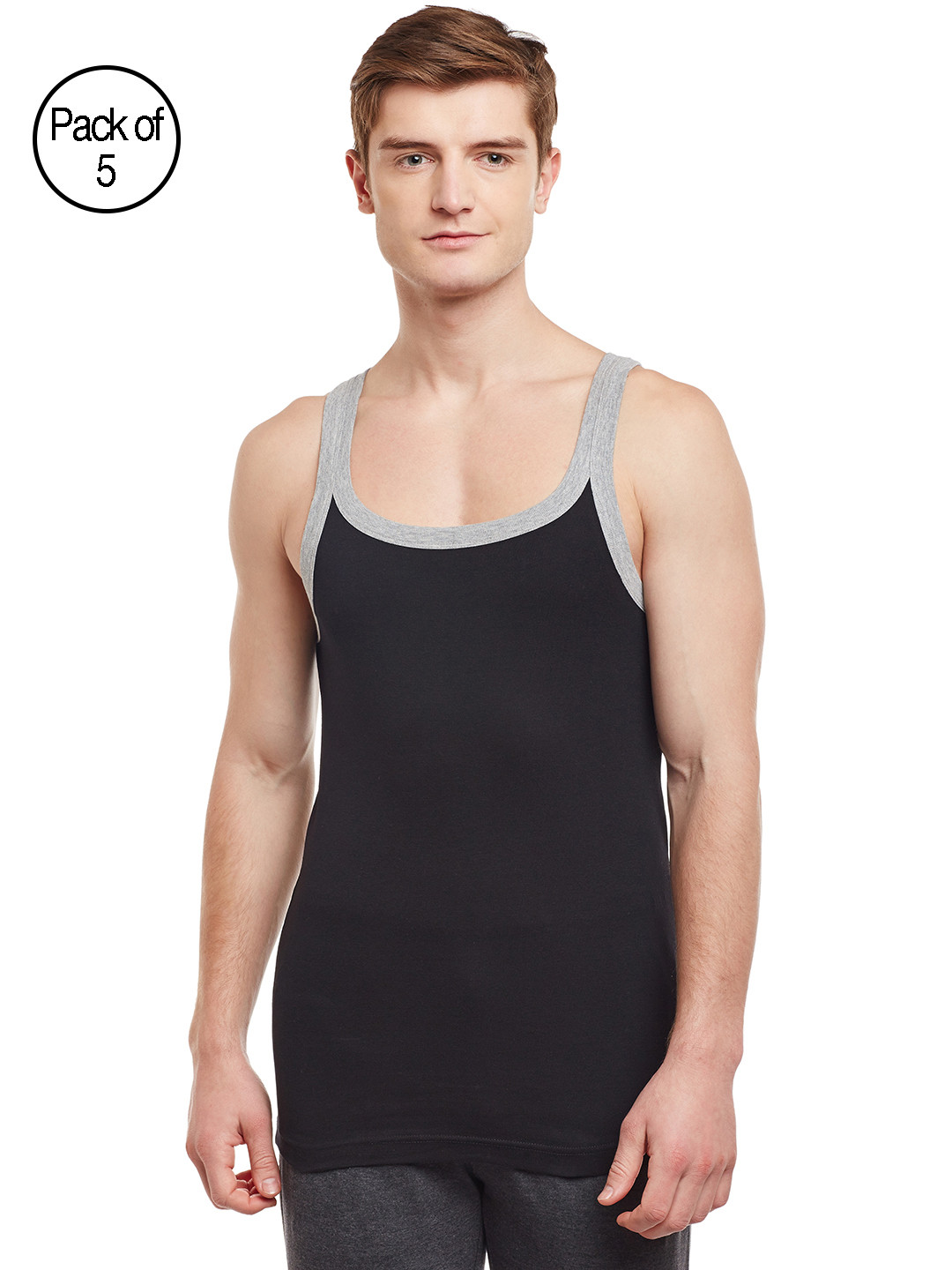 BODYX Men Black Pack of 5 Basic Innerwear Vest BX212-BLK