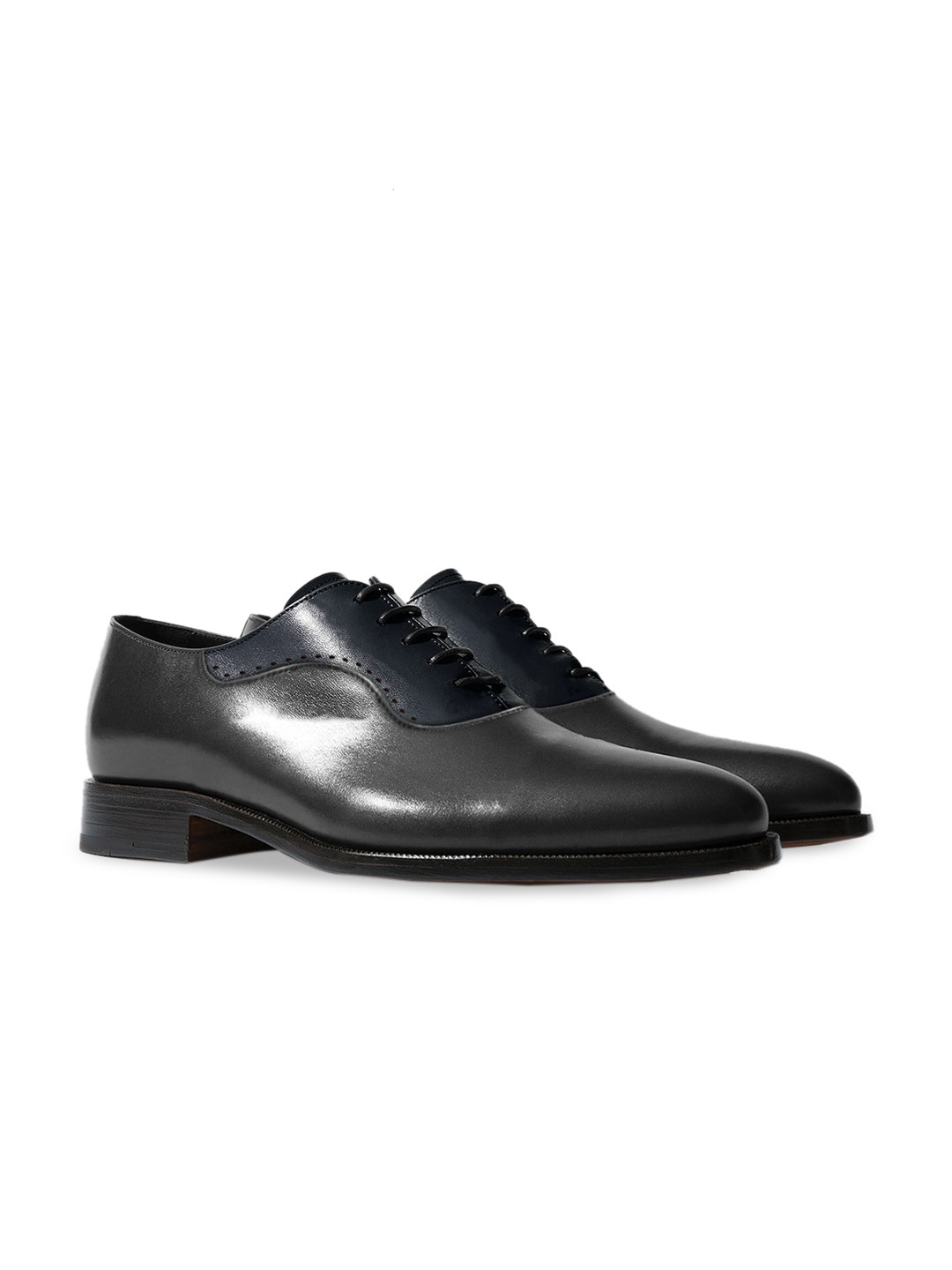 RAPAWALK Grey & Blue Handcrafted Standard Width Leather Oxfords