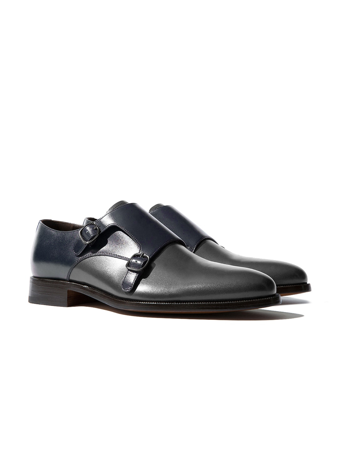 Rapawalk Blue & Grey Handcrafted Standard Width Leather Monks