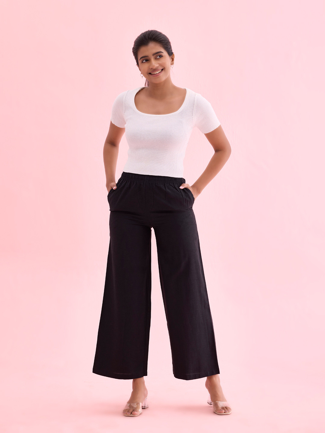 Go Colors Women Black Solid Wide Leg Palazzos