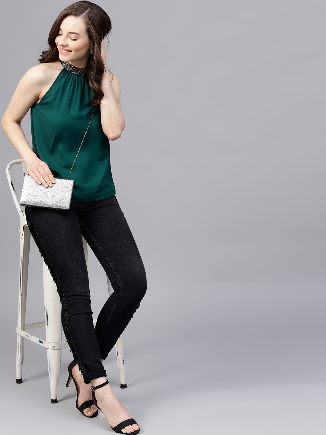 STREET 9 Green Pleated A-Line Top