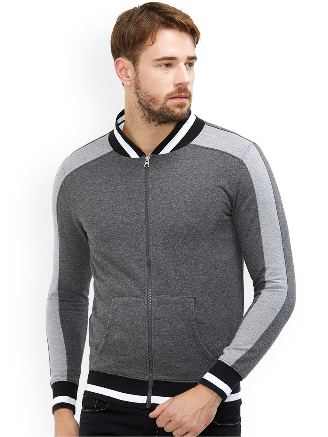 Maniac Men Charcoal Grey Striped Bomber