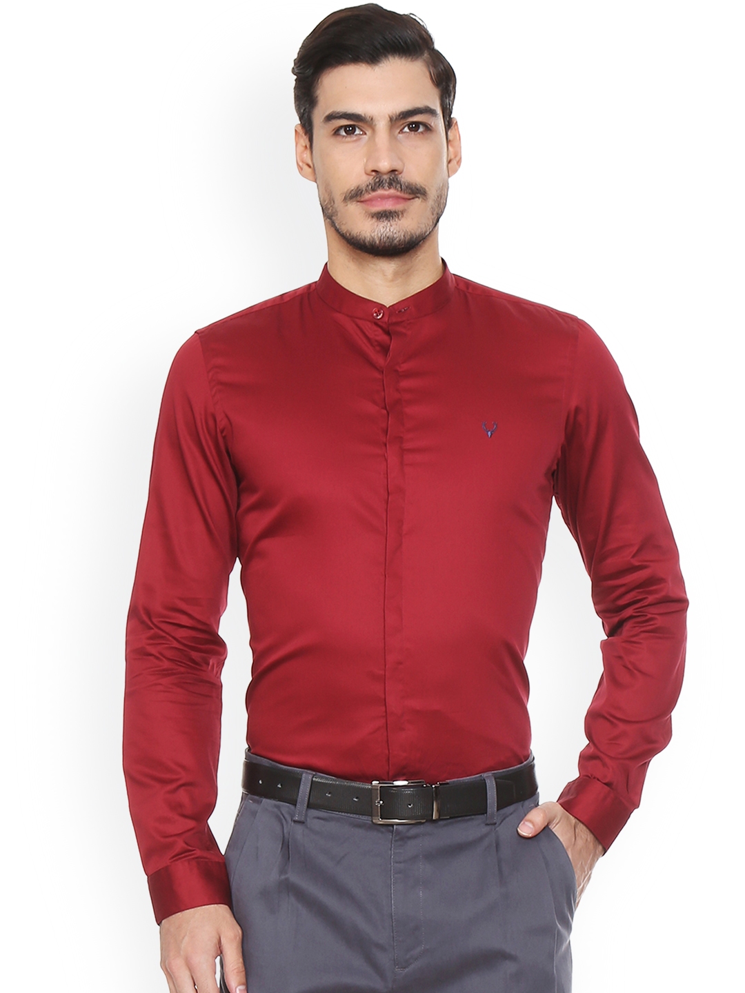 Buy Allen Solly Men Red Slim Fit Solid Party Shirt - Shirts for Men 7291231