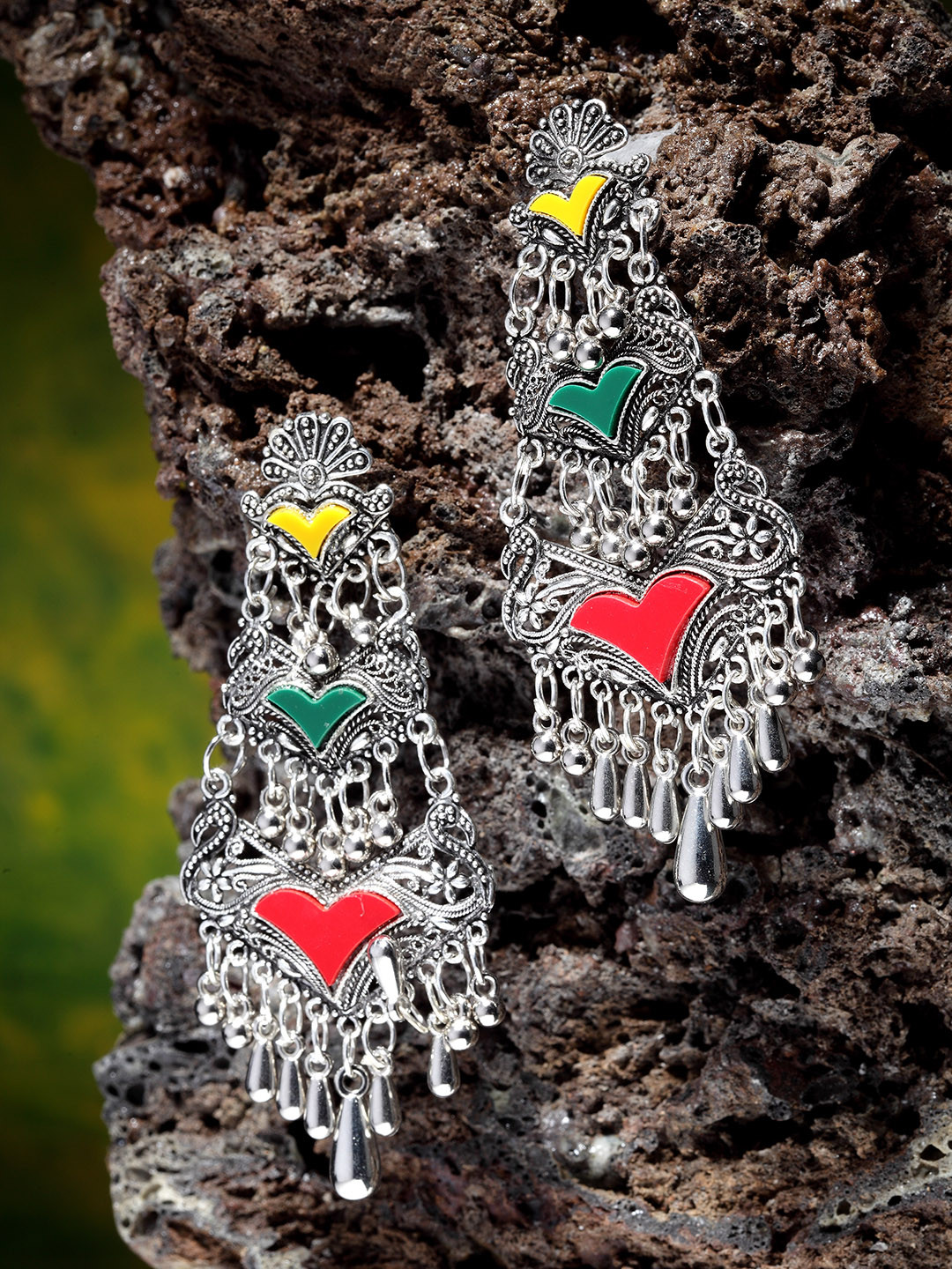 Moedbuille Multicoloured Heart Shaped Handcrafted Drop Earrings