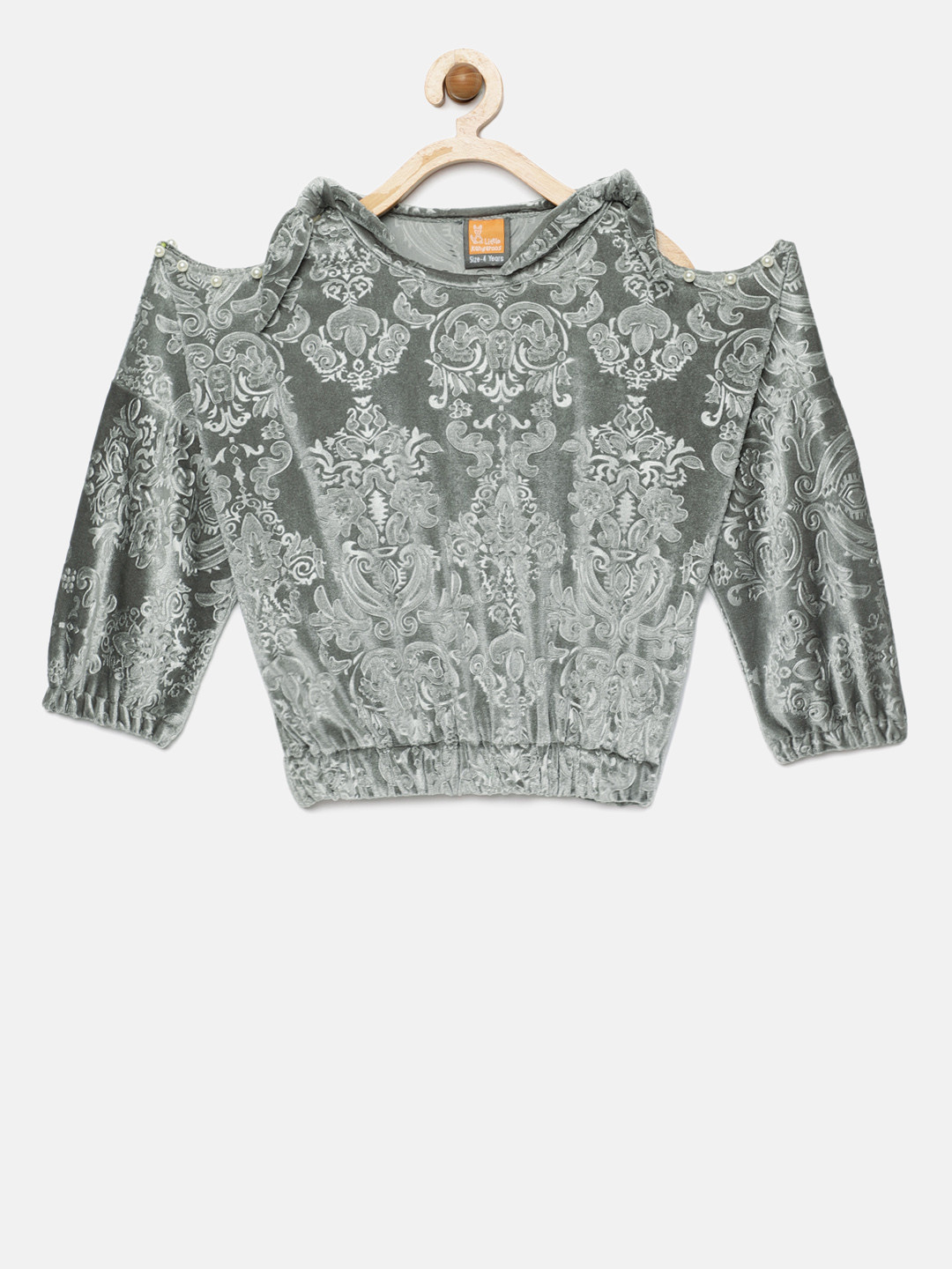 Little Kangaroos Girls Grey Self Design Blouson Top