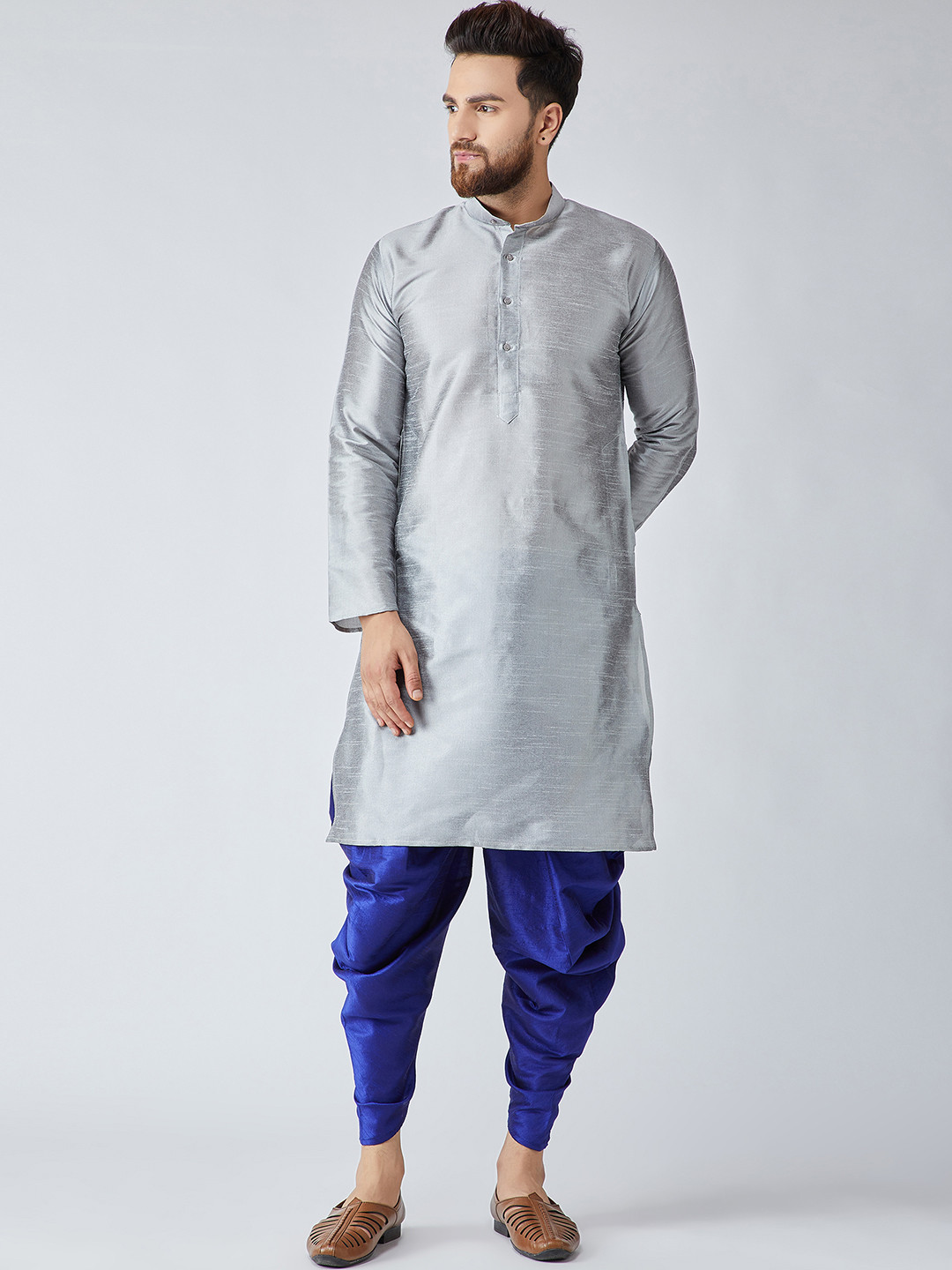 Buy SOJANYA Men Grey \u0026 Blue Solid Kurta 