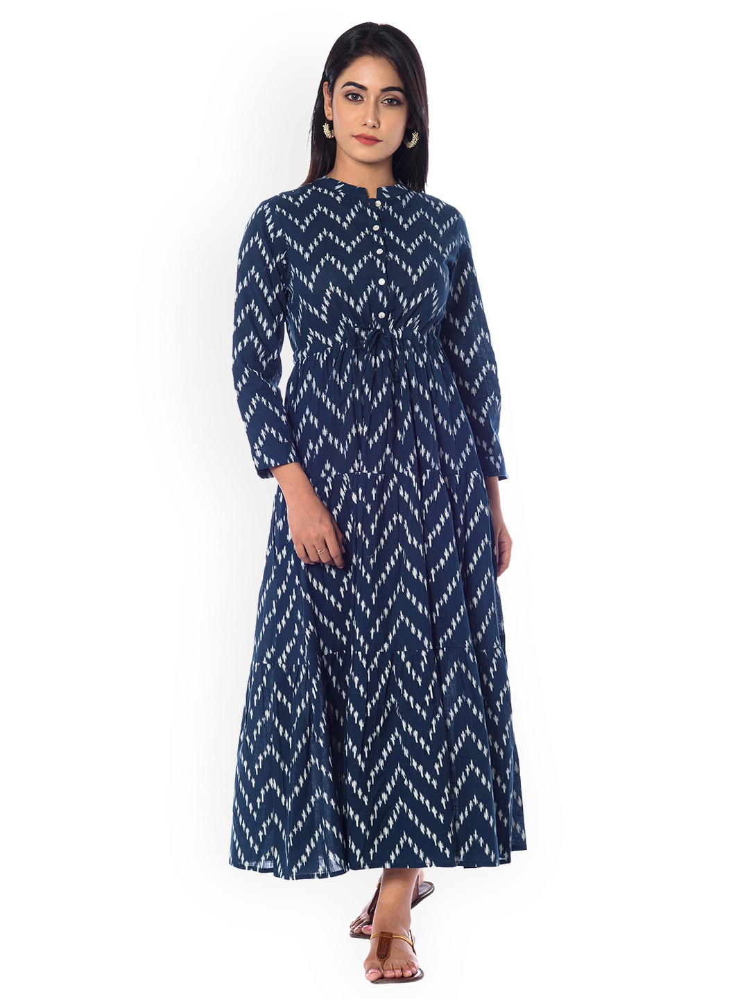 anayna Women Blue Printed Fit and Flare Dress