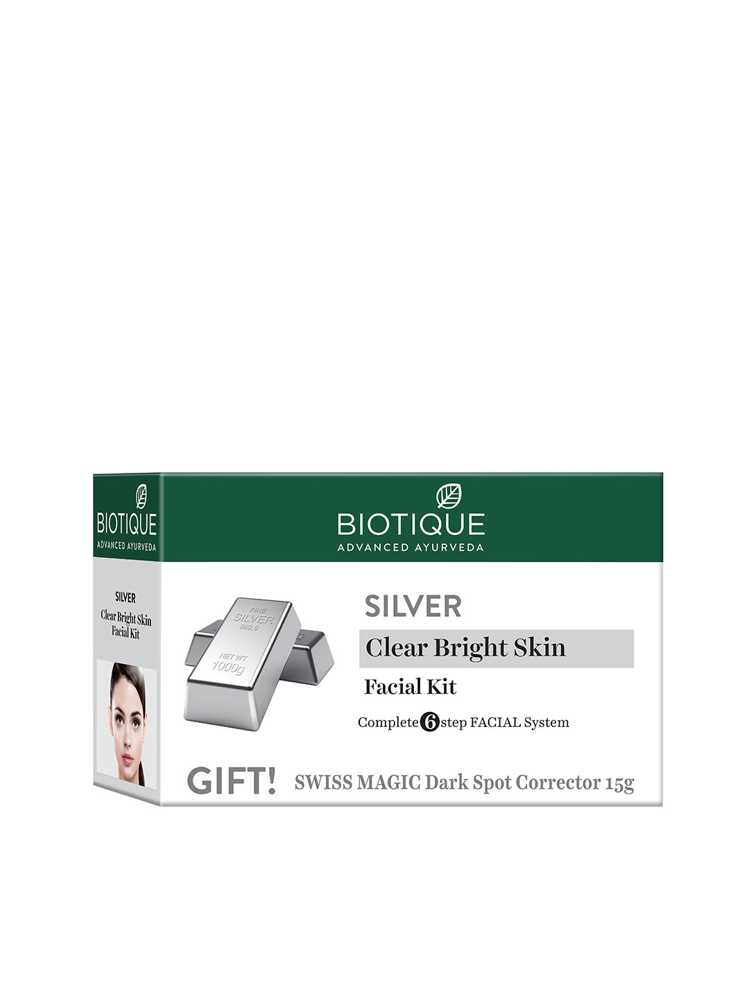 Biotique Sustainable Bio Silver Facial Kit with Swiss Magic Dark Spot Corrector