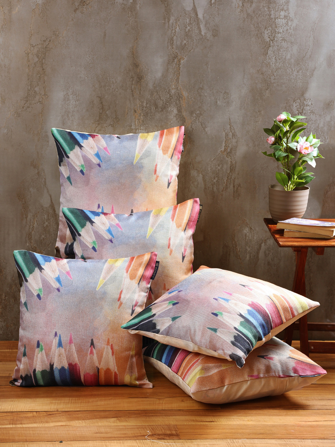 ROMEE Geometric Polyester Jute Breathable 5 Pcs Square Cushion Covers -16x16In
