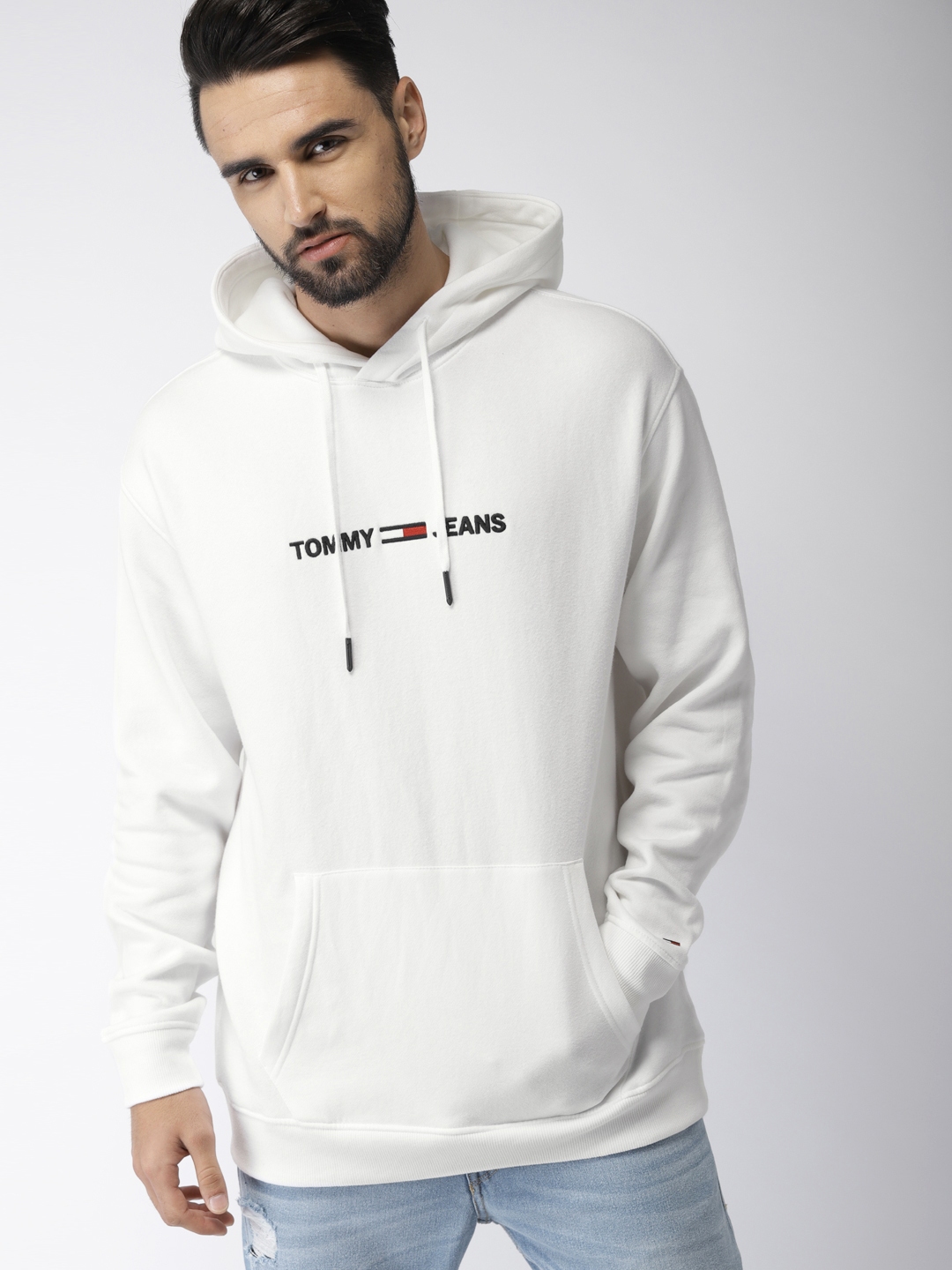 Tommy Hilfiger Men White Solid Hooded Sweatshirt - Sweatshirts for Myntra