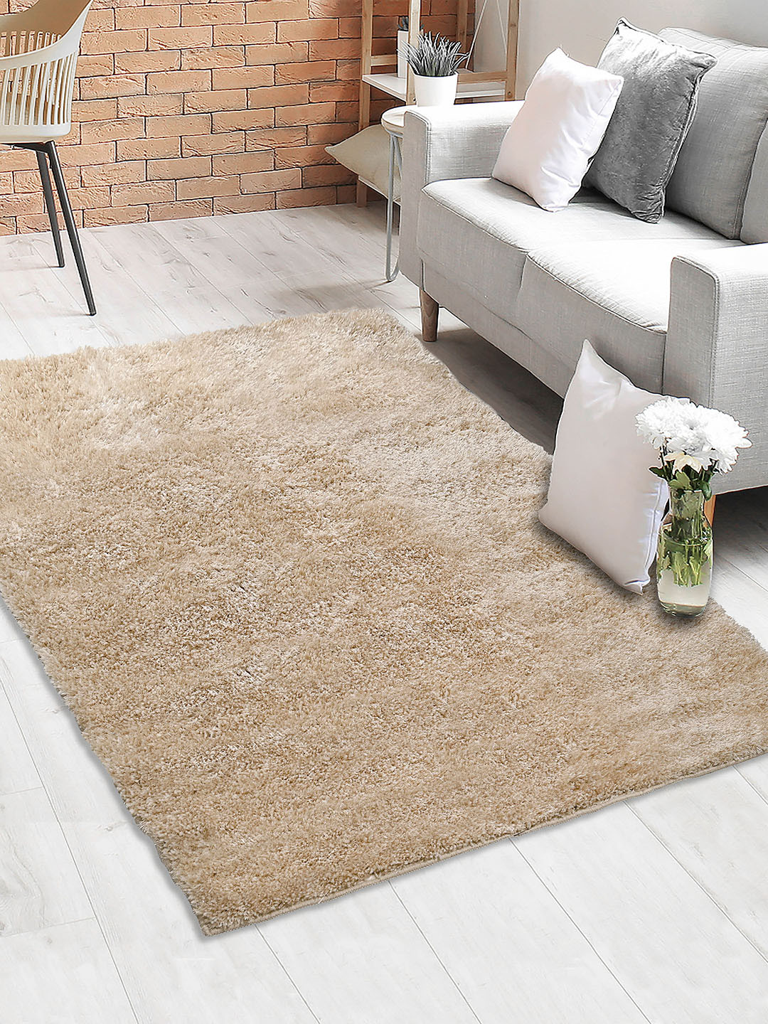 Saral Home Cream-Coloured Soft Smooth Feeling Heavy Duty Saggy Carpet