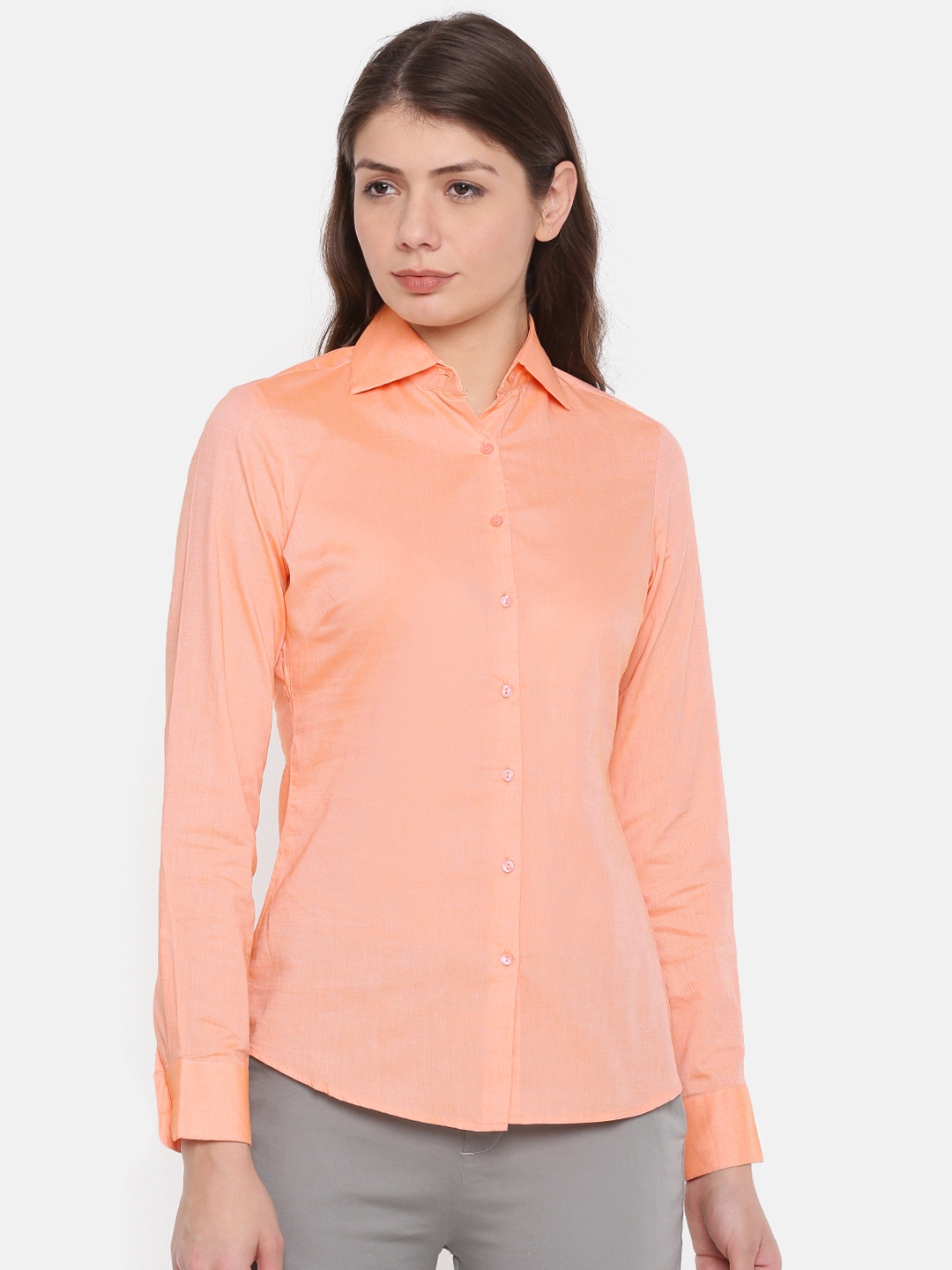 Park Avenue Woman Orange Regular Fit Solid Formal Shirt