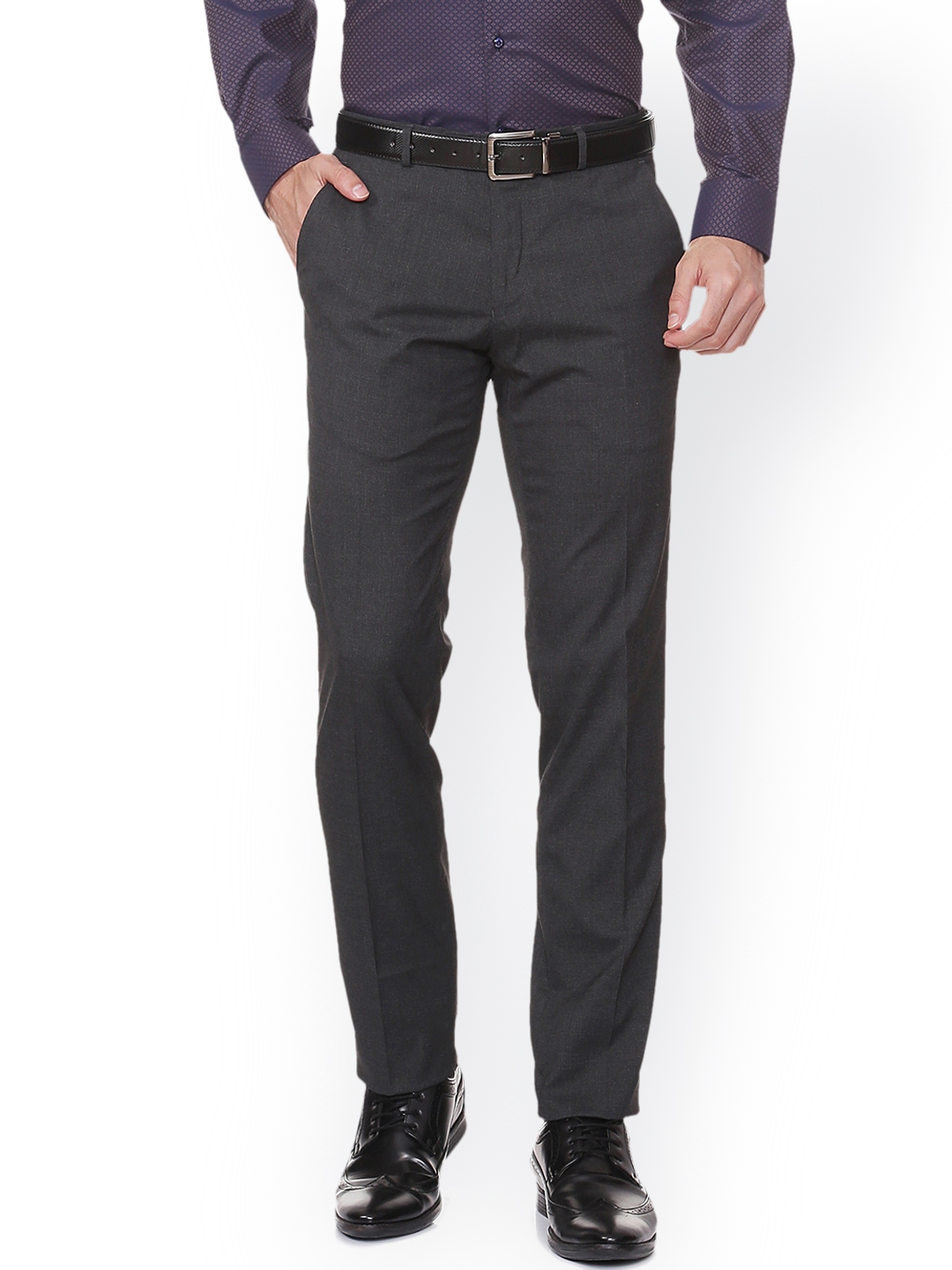 Buy Van Heusen Men Black Grey Slim Fit Checked Formal Trousers