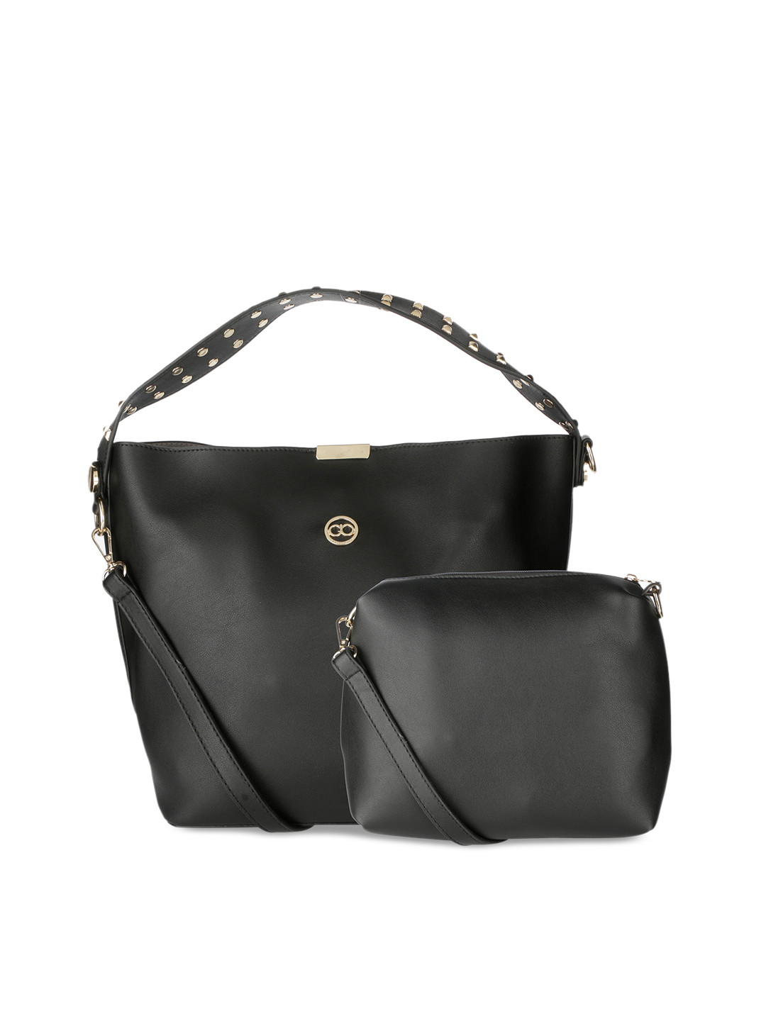 GIO COLLECTION Black Set Of 2 Solid Sling Bag & Hobo Bag