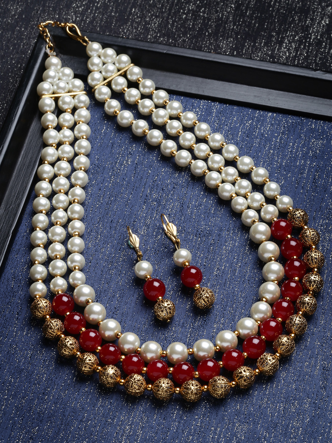 PANASH Gold-Plated Pearl Handcrafted Pearl Jewellery Set