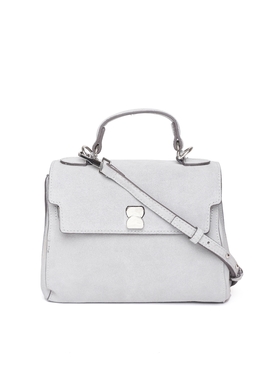 Mango Grey Solid Satchel With Detachable Sling Strap Handbags Image