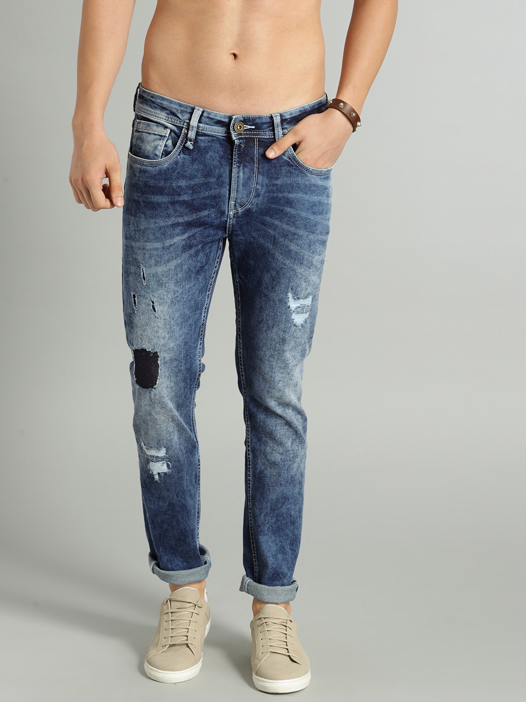Roadster Men Blue Skinny Fit Mid-Rise Mildly Distressed Stretchable Jeans