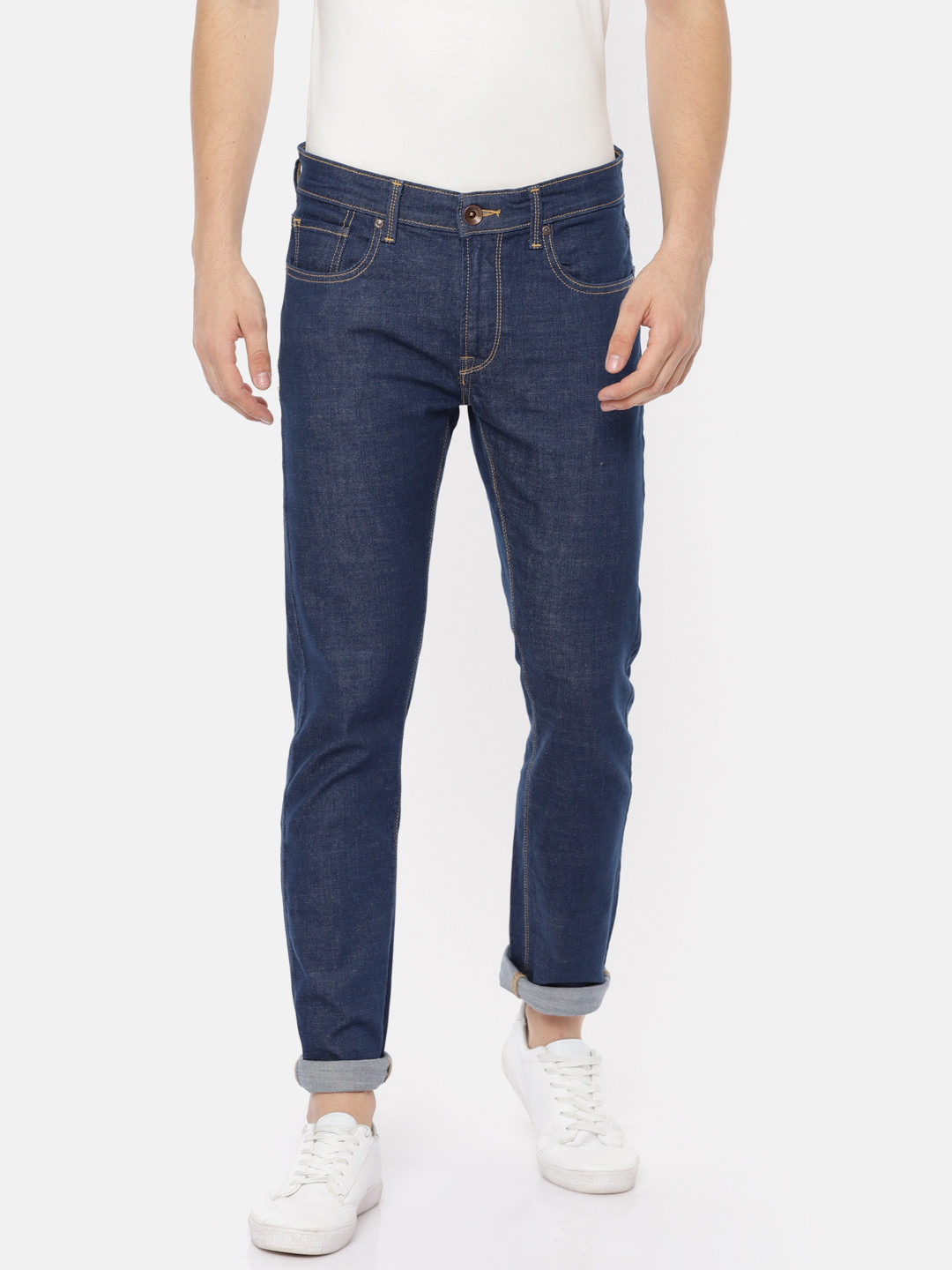 Pepe Jeans Men Blue Troy Slim Fit Low-Rise Clean Look Stretchable Jeans