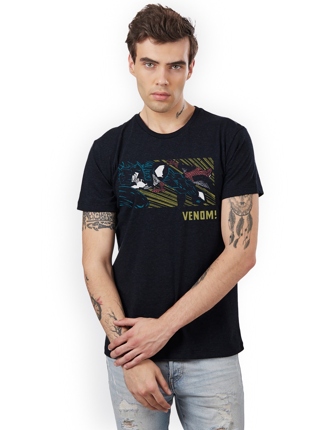 Free Authority Venom Featured Round Neck Black Pure Cotton T-shirt