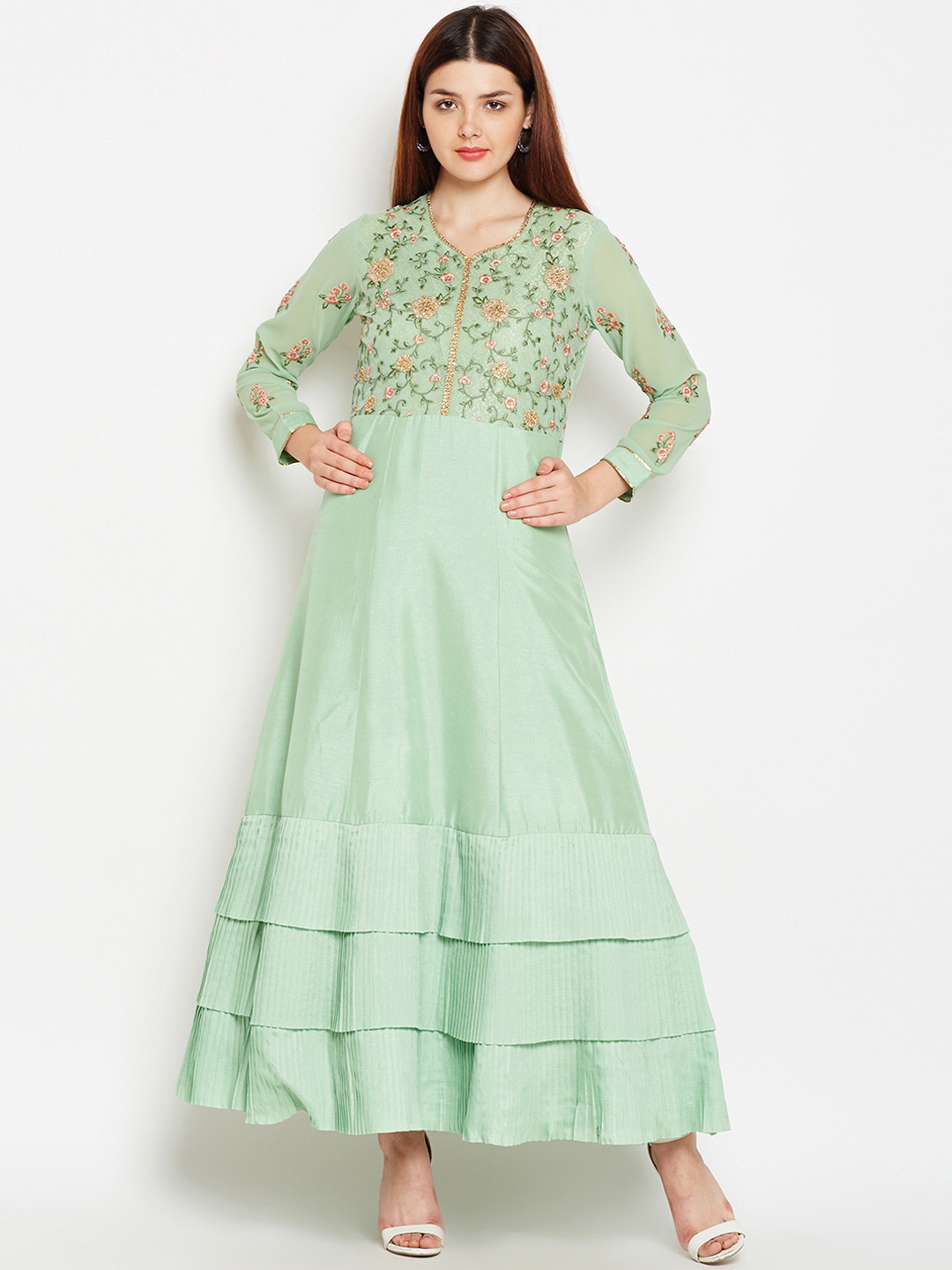 Be Indi Women Green Yoke Design Kurta