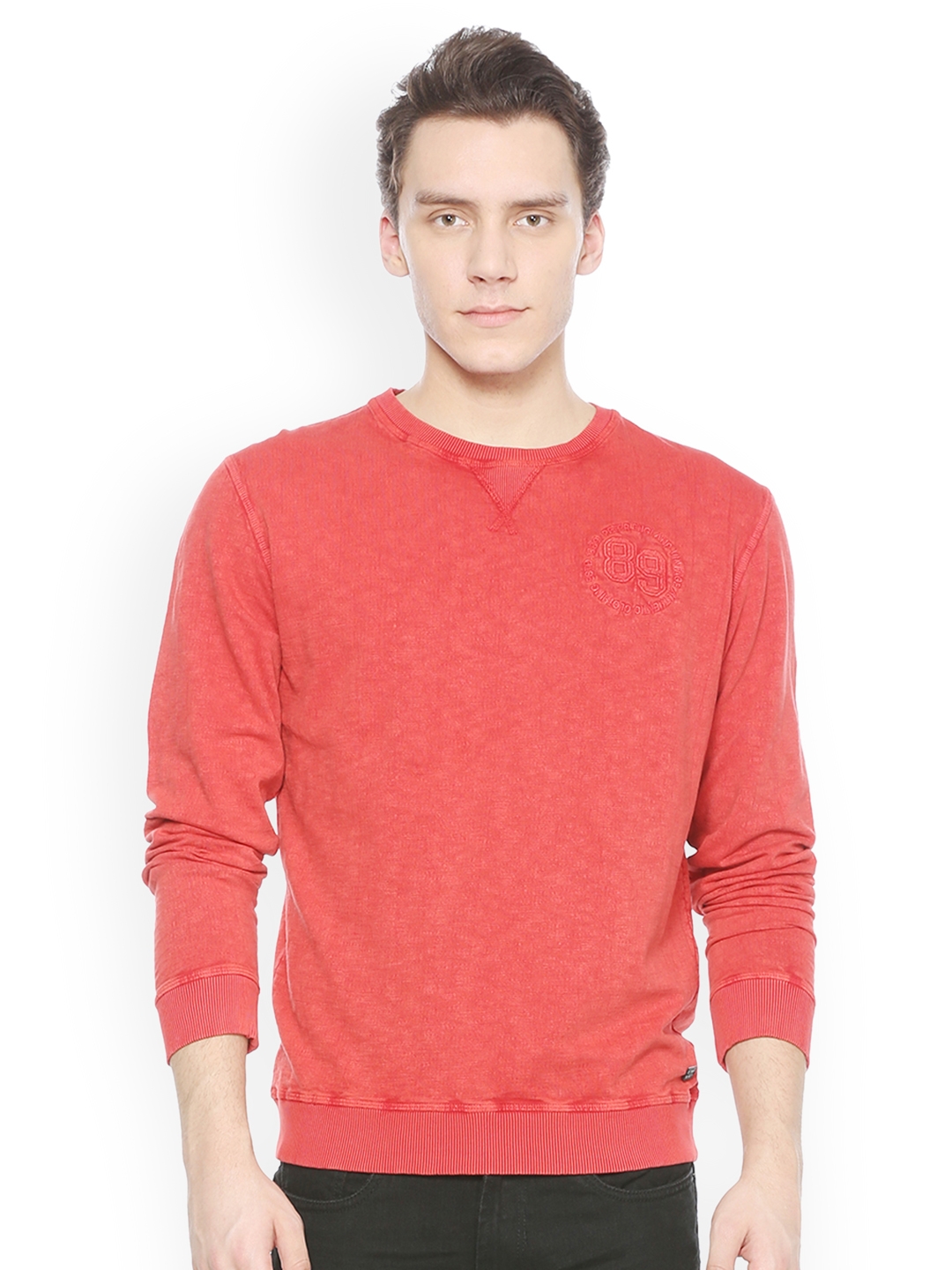 Peter England Men Red Solid Sweatshirt