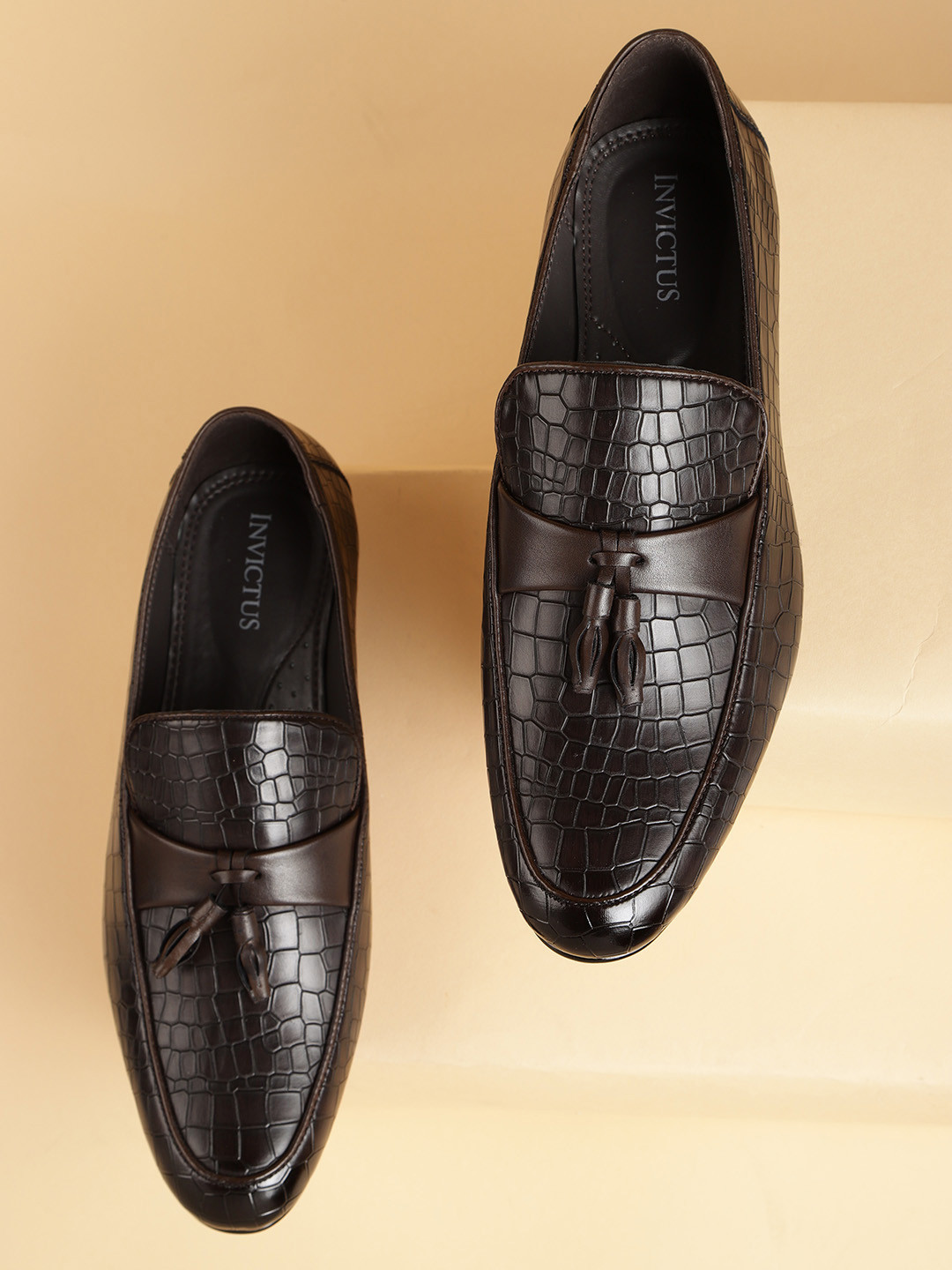 INVICTUS Men Coffee Brown Croc Pattern Semiformal Slip-Ons