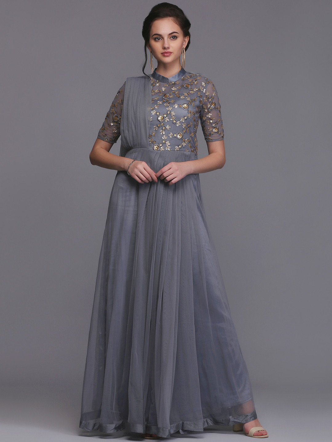 Buy Eavan Women Grey Embellished Maxi 