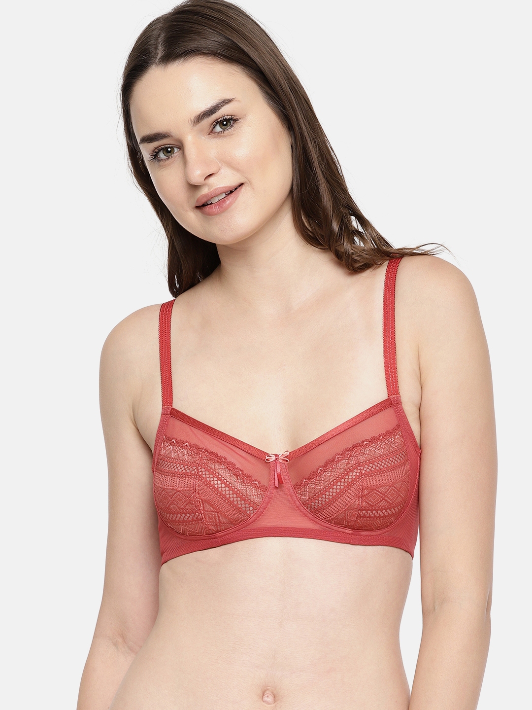 Buy Enamor Red Lightweight Lift Lace Balconette Non Padded Wirefree High  Coverage Bra F090 - Bra for Women 7410460
