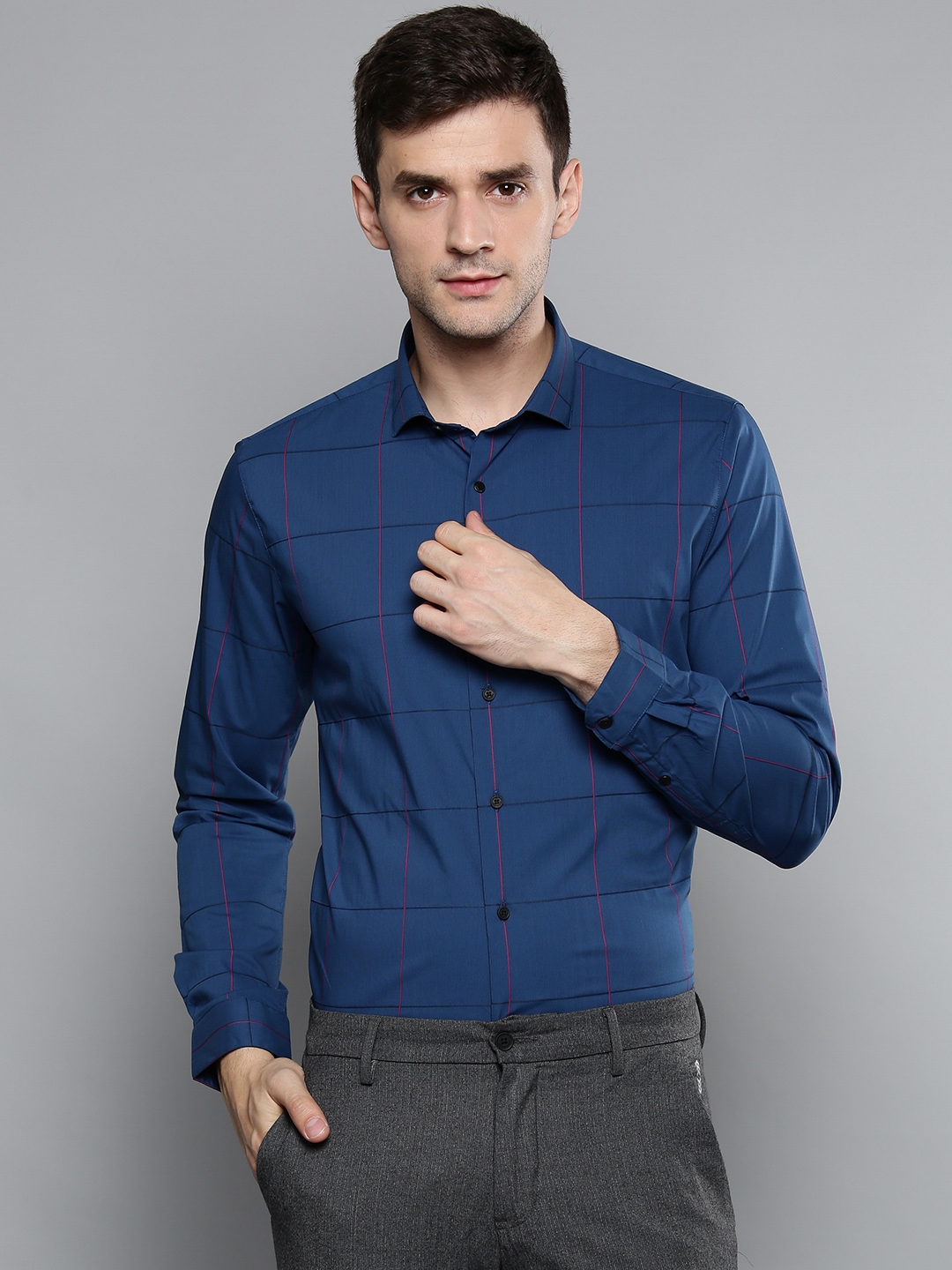 Buy Louis Philippe Ath Work Men Blue Super Slim Fit Checked Smart