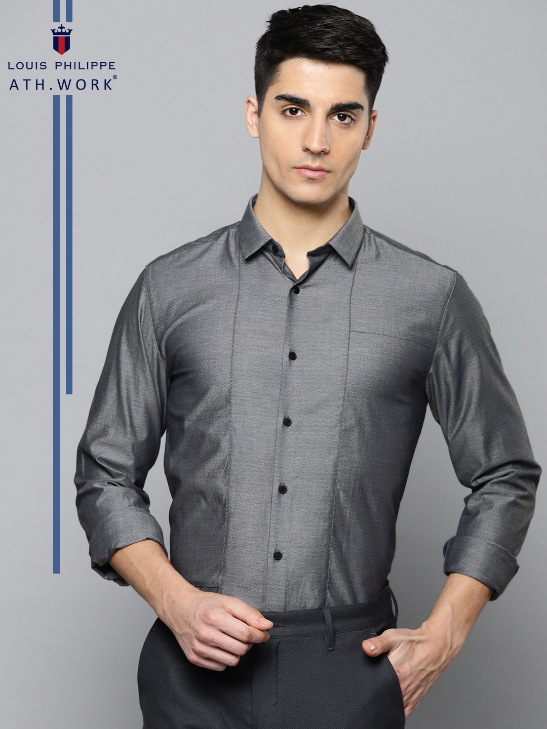 Buy Louis Philippe Ath Work Men Grey Slim Fit Solid Smart Casual