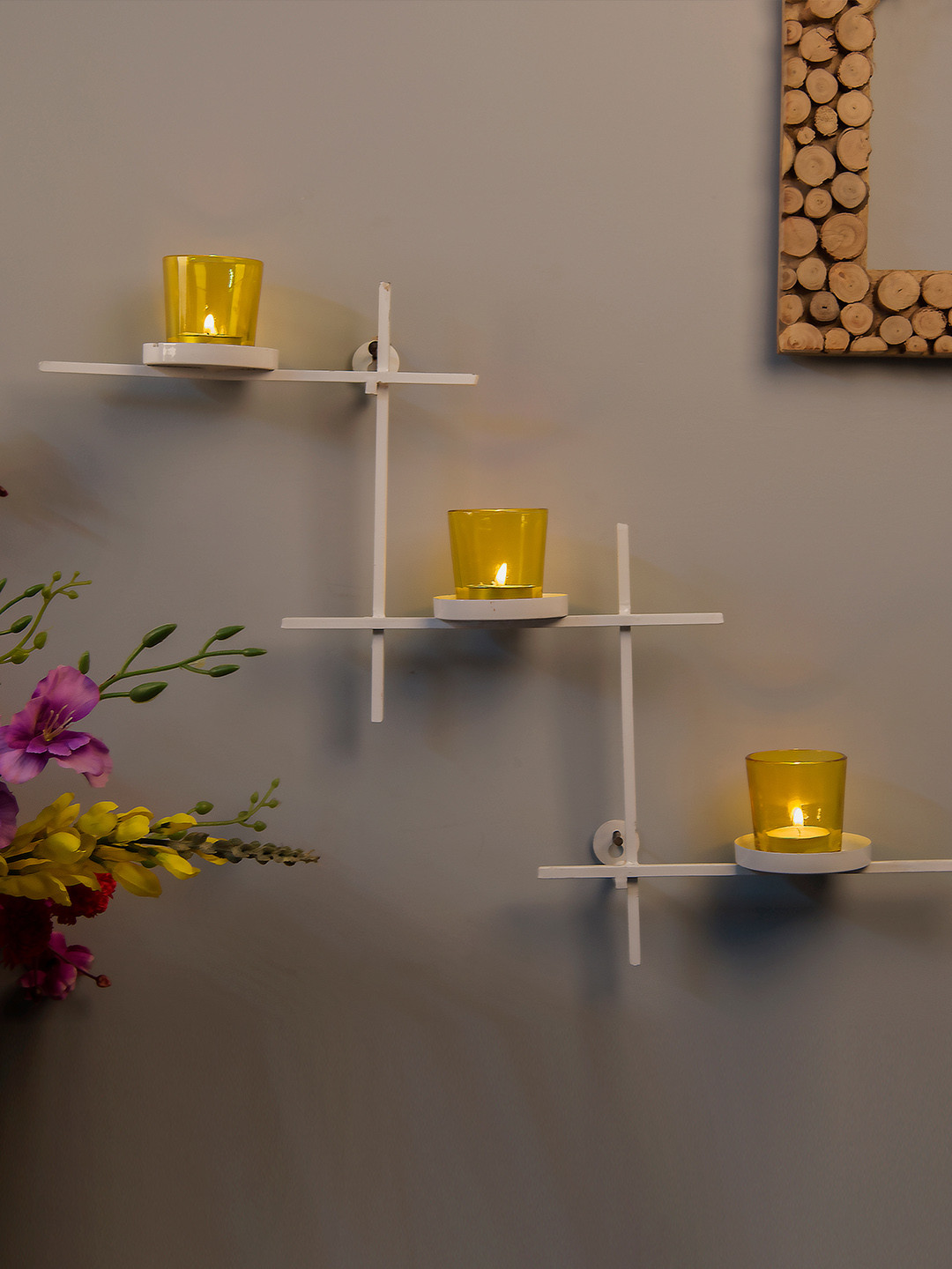 Homesake Yellow Ladder-Shaped Candle Holder with 3 Glass Cups
