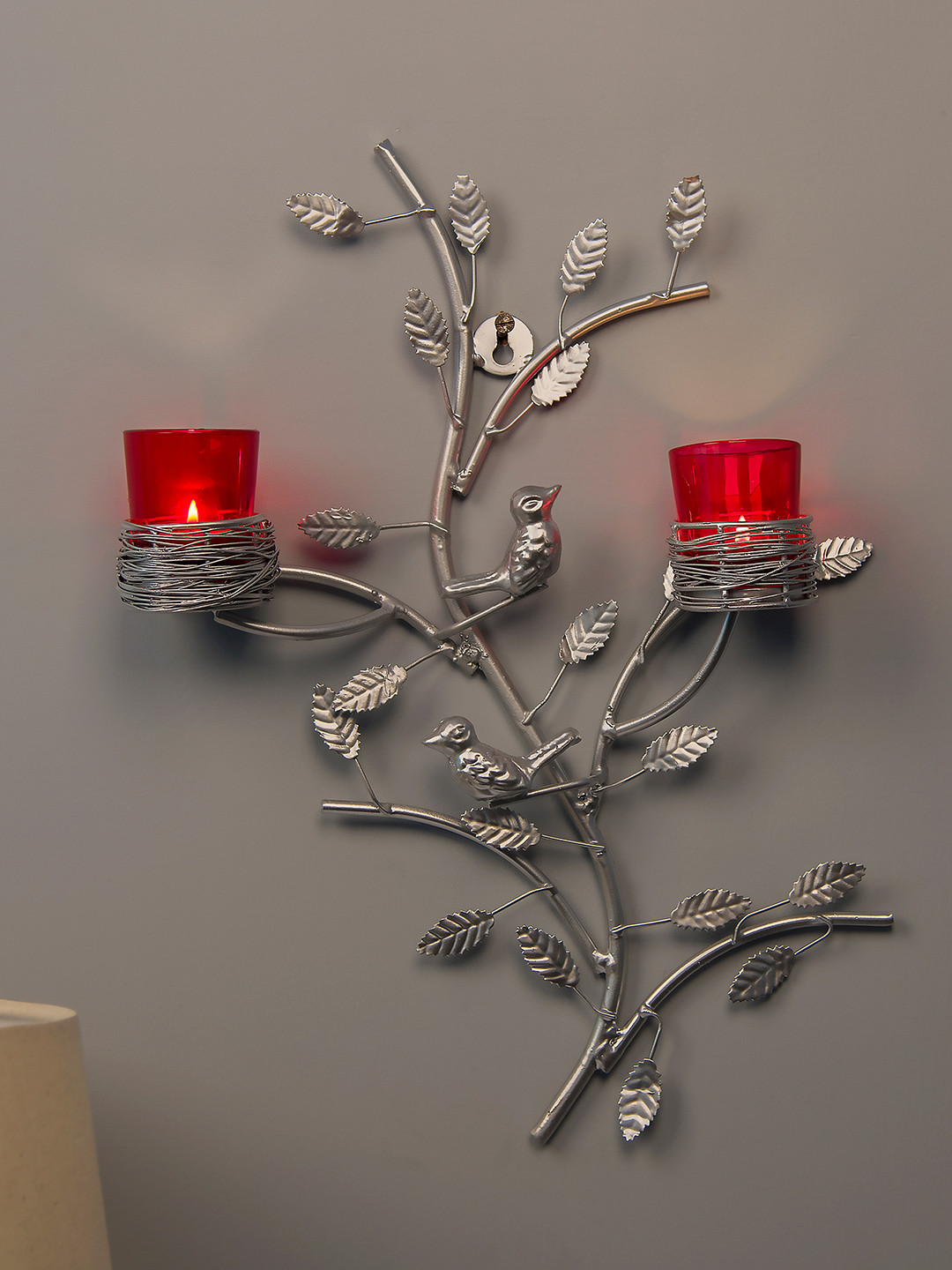 Homesake Red & Silver-Toned Hand-crafted Tree-Shaped Candle Holders