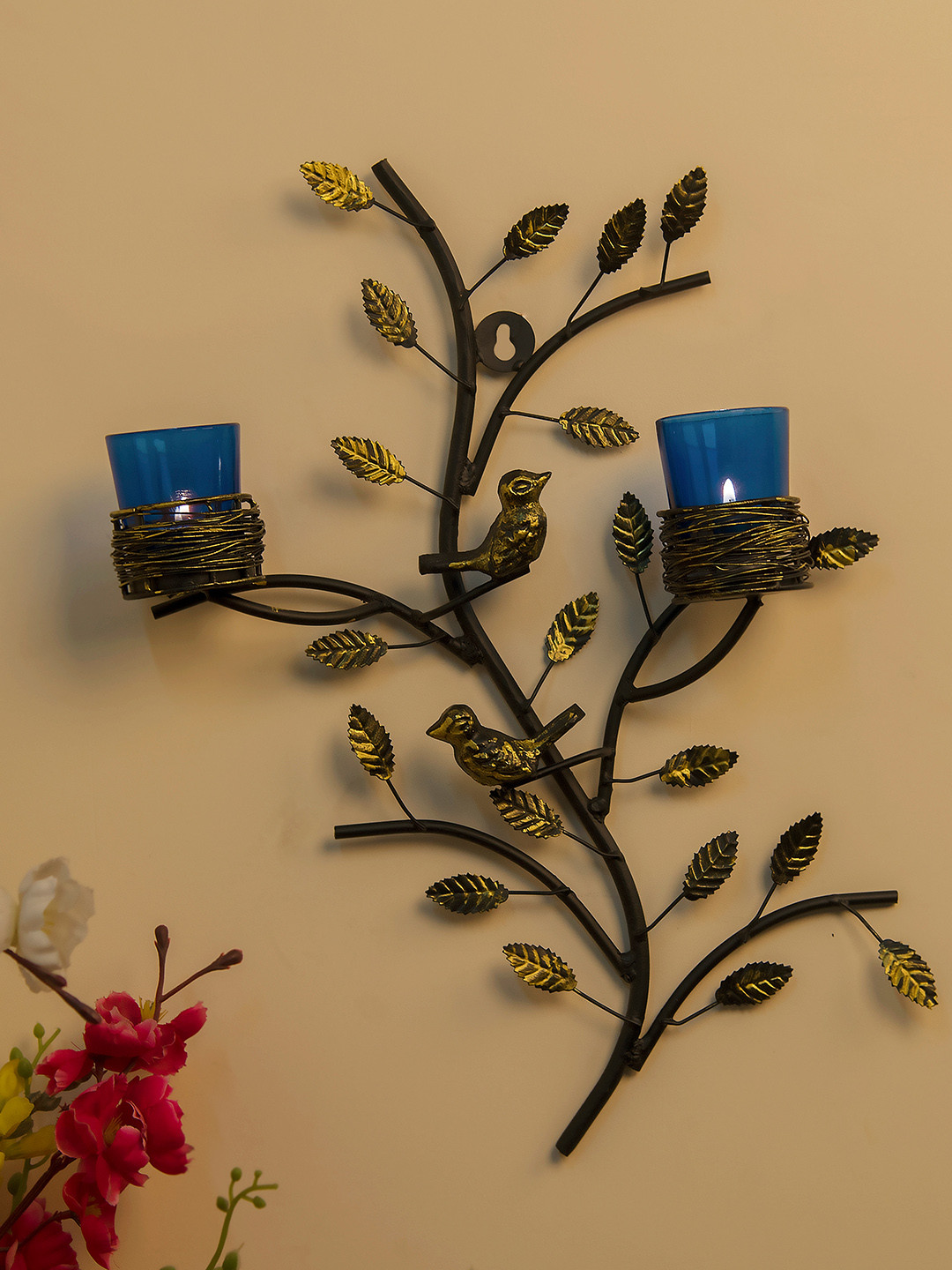 Homesake Blue & Mustard Yellow Hand-Crafted Tree-Shaped Candle Holders