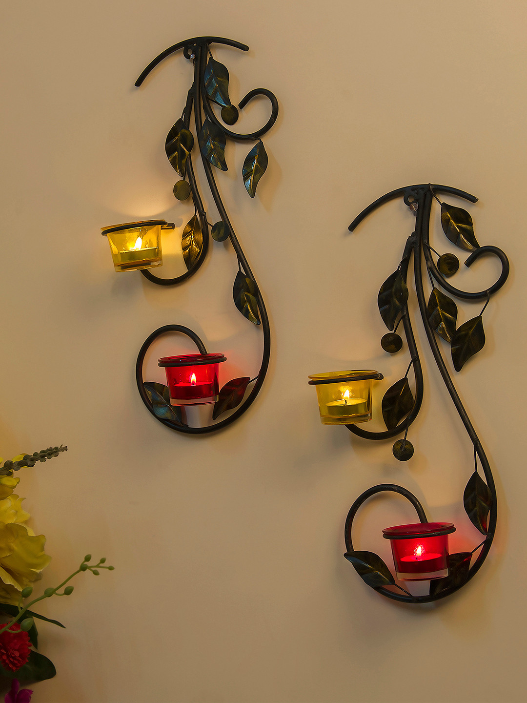 Homesake Red & Yellow Tree-Shaped Candle Holder with 4 Cups