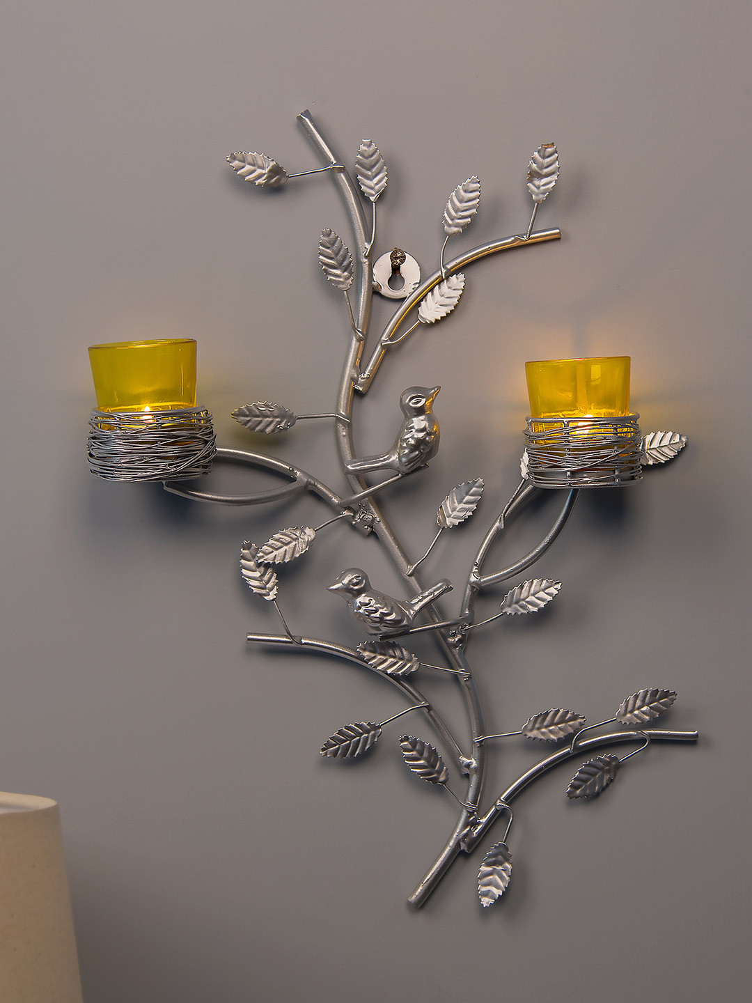 Homesake Yellow & Silver-Toned Hand-Crafted Tree-Shaped Candle Holders