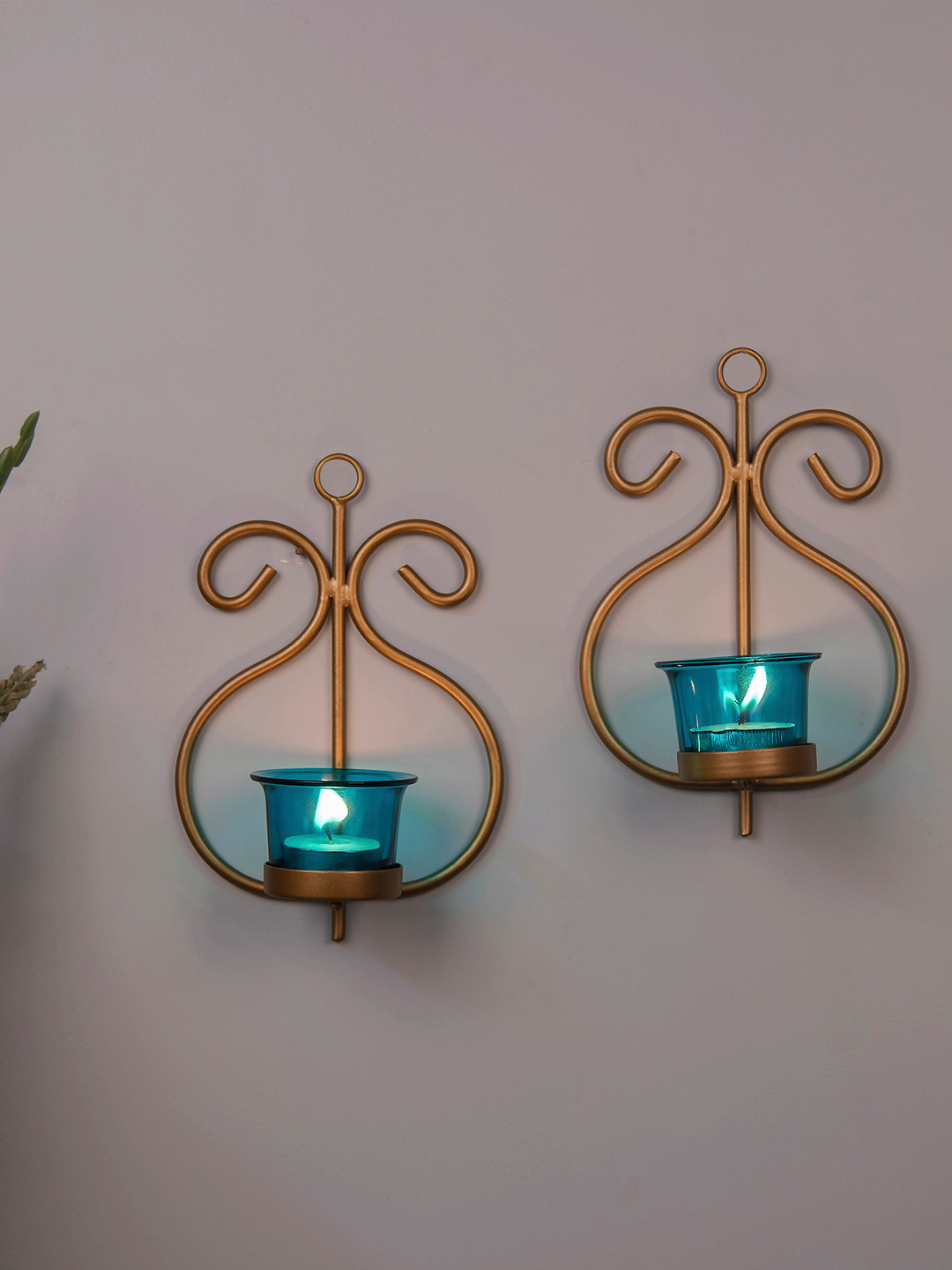 Homesake Gold-Toned & Turquoise Blue Candle Holders