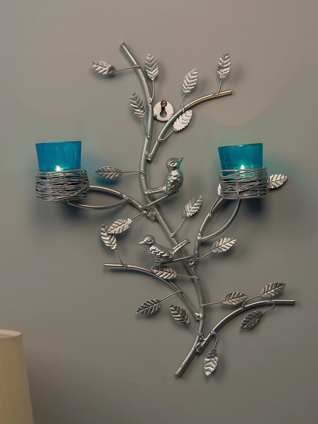 Homesake Turquoise Blue & Silver-Toned Tree-Shaped Candle Holders
