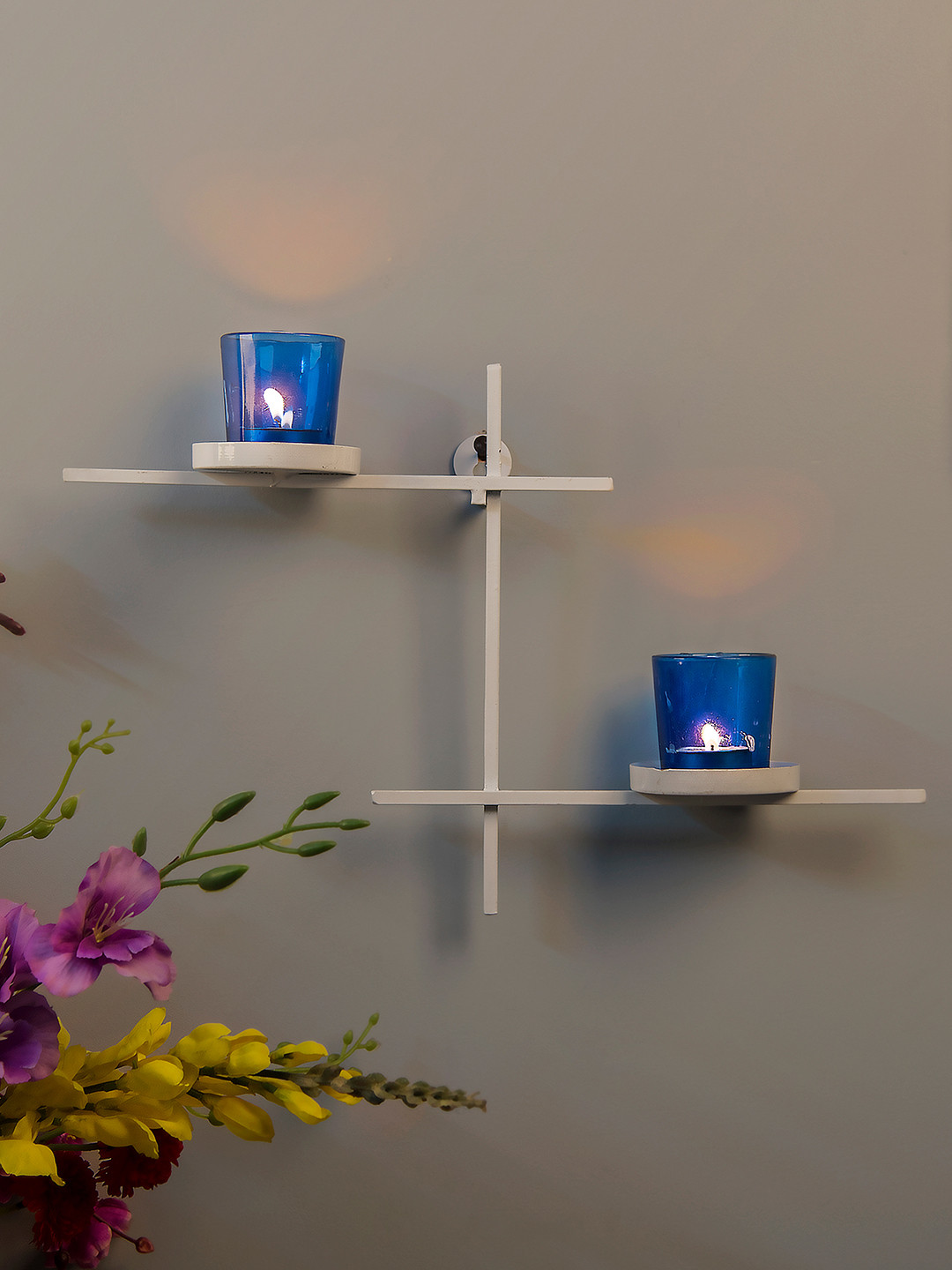 Homesake Blue Ladder-Shaped Candle Holder with 2 Glass Cups