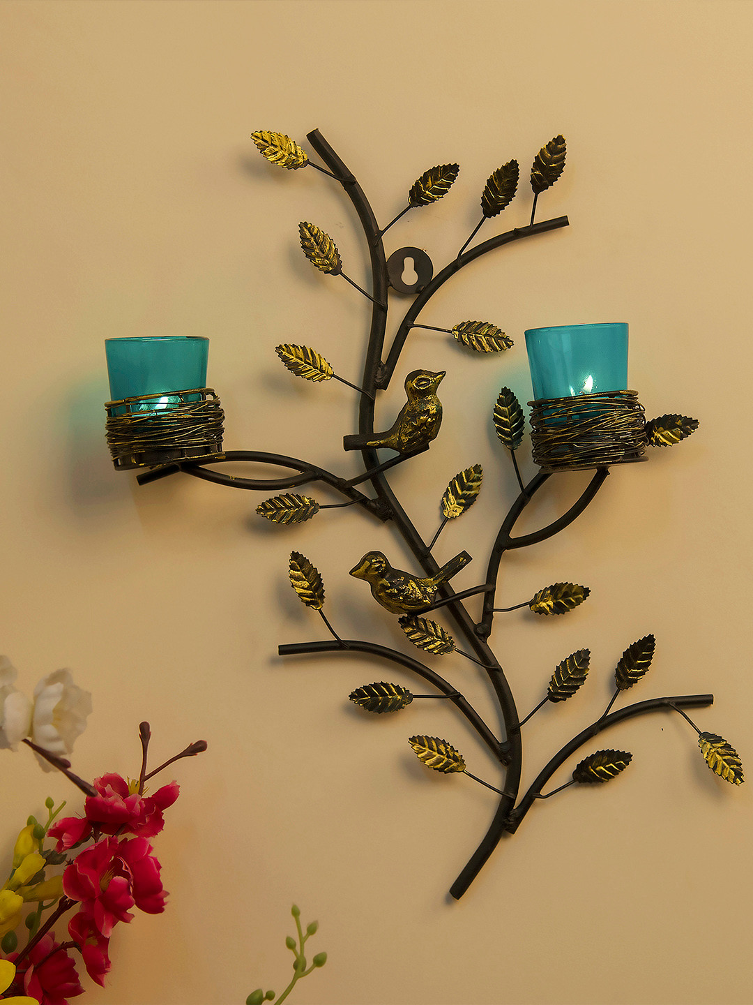 Homesake Turquoise Blue & Mustard Tree-Shaped Candle Holders