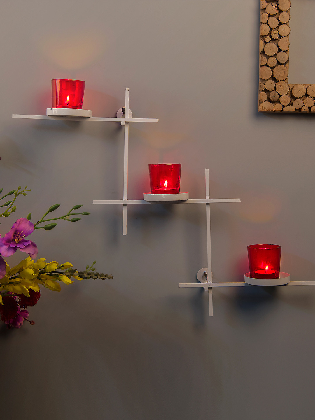 Homesake Red & White Ladder-Shaped Candle Holder with 3 Glass Cups