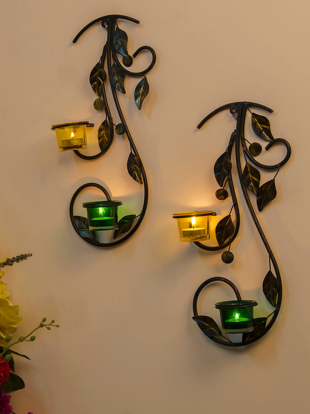 Homesake Yellow & Green Tree-Shaped Candle Holder with 4 Cups