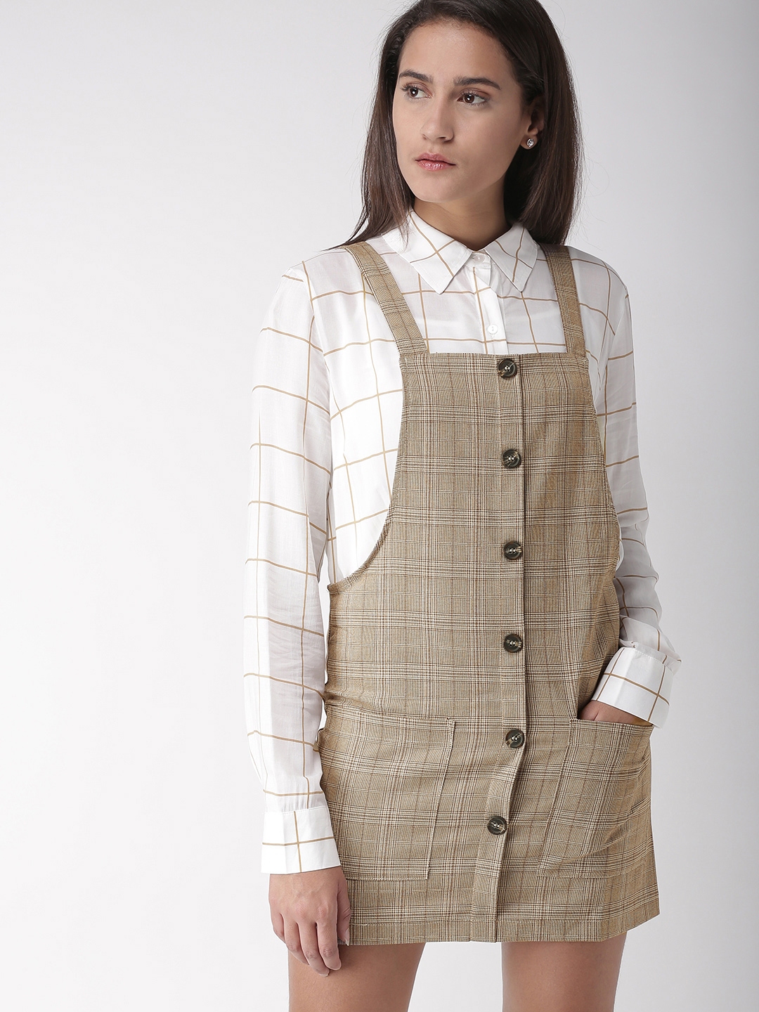 Beige check hot sale pinafore dress