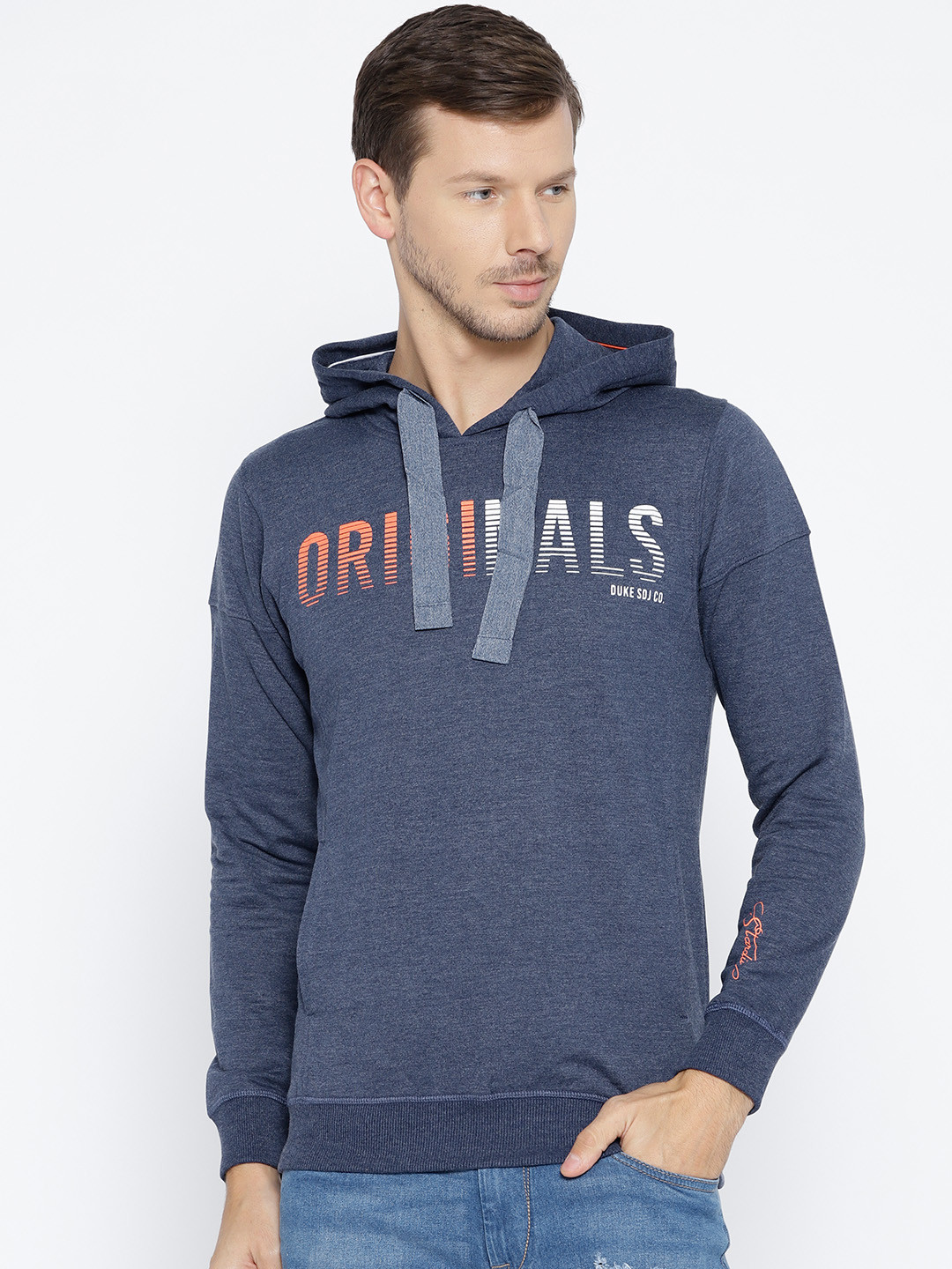 Duke Stardust Men Blue Printed Hooded Sweatshirt